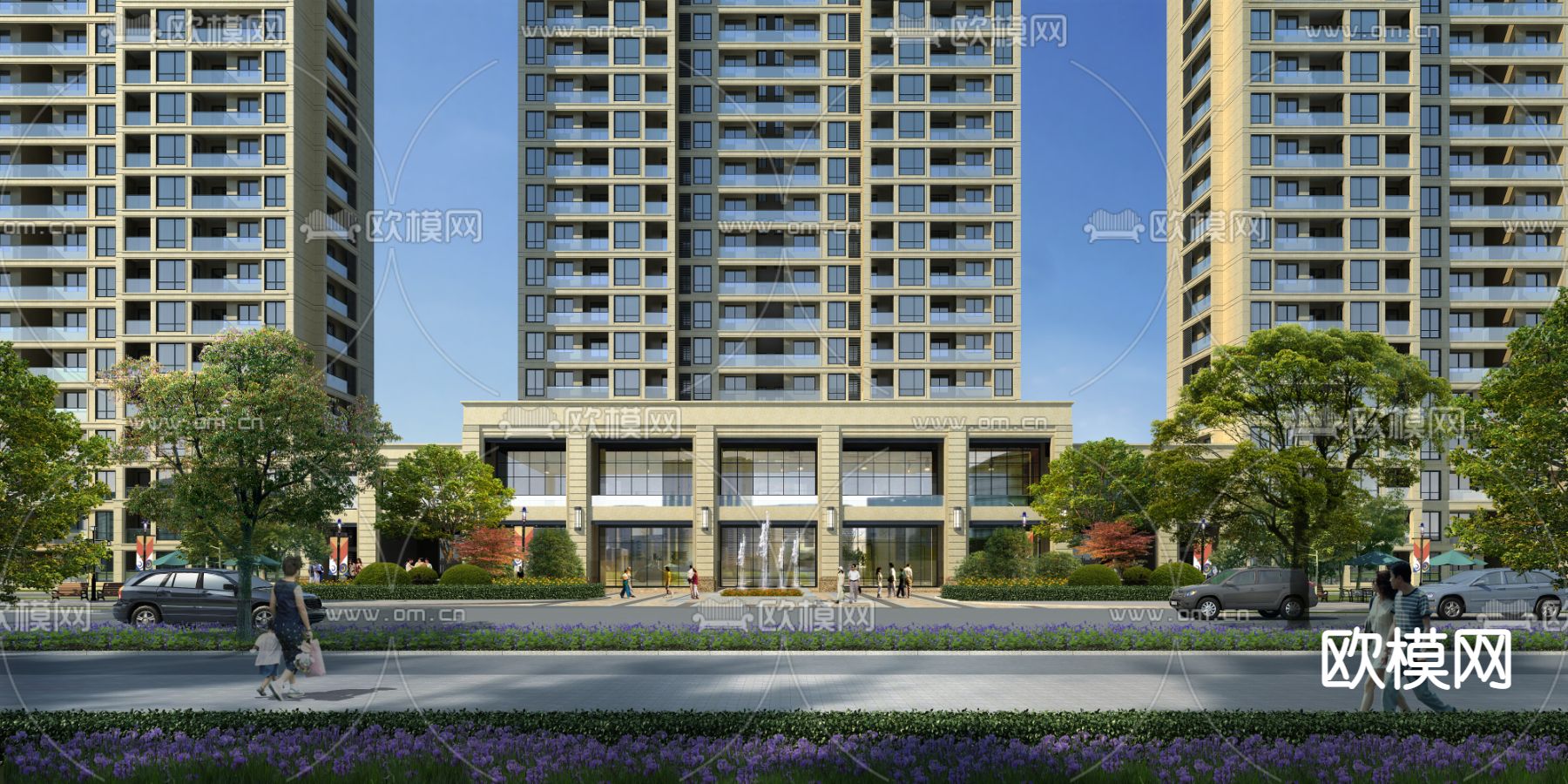 现代住宅楼门头外观psd下载