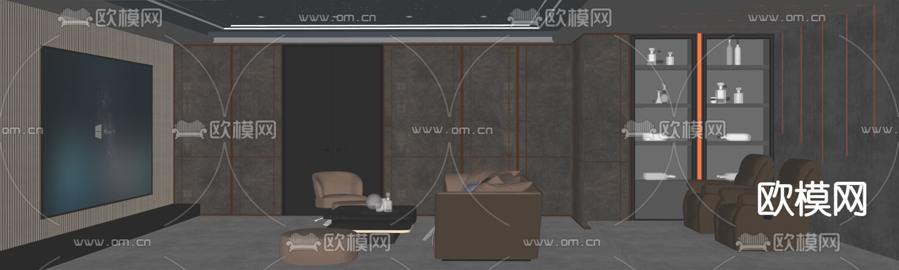 现代影音室 视听室su模型下载（渲染图2）