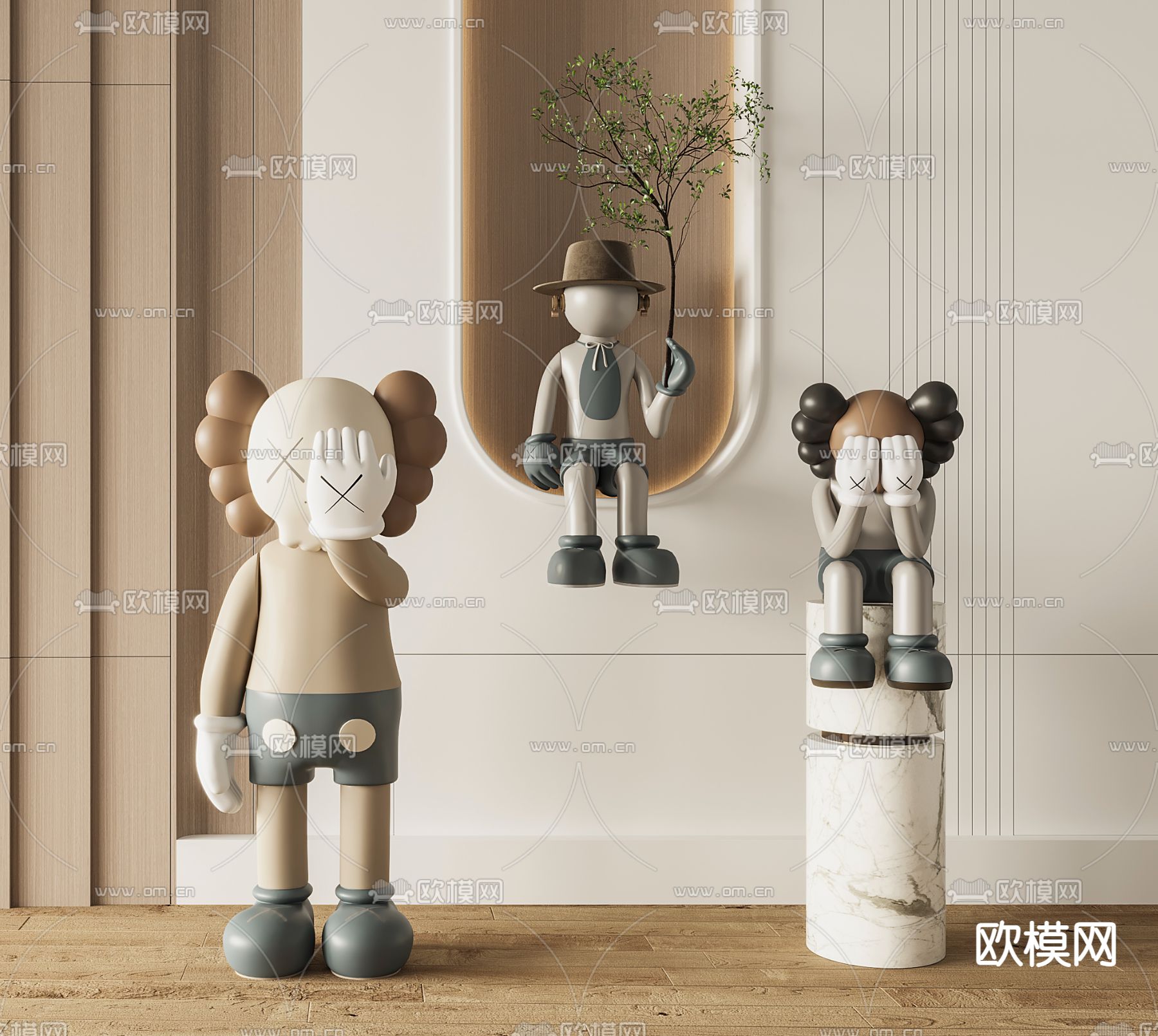现代KAWS雕塑装置3d模型