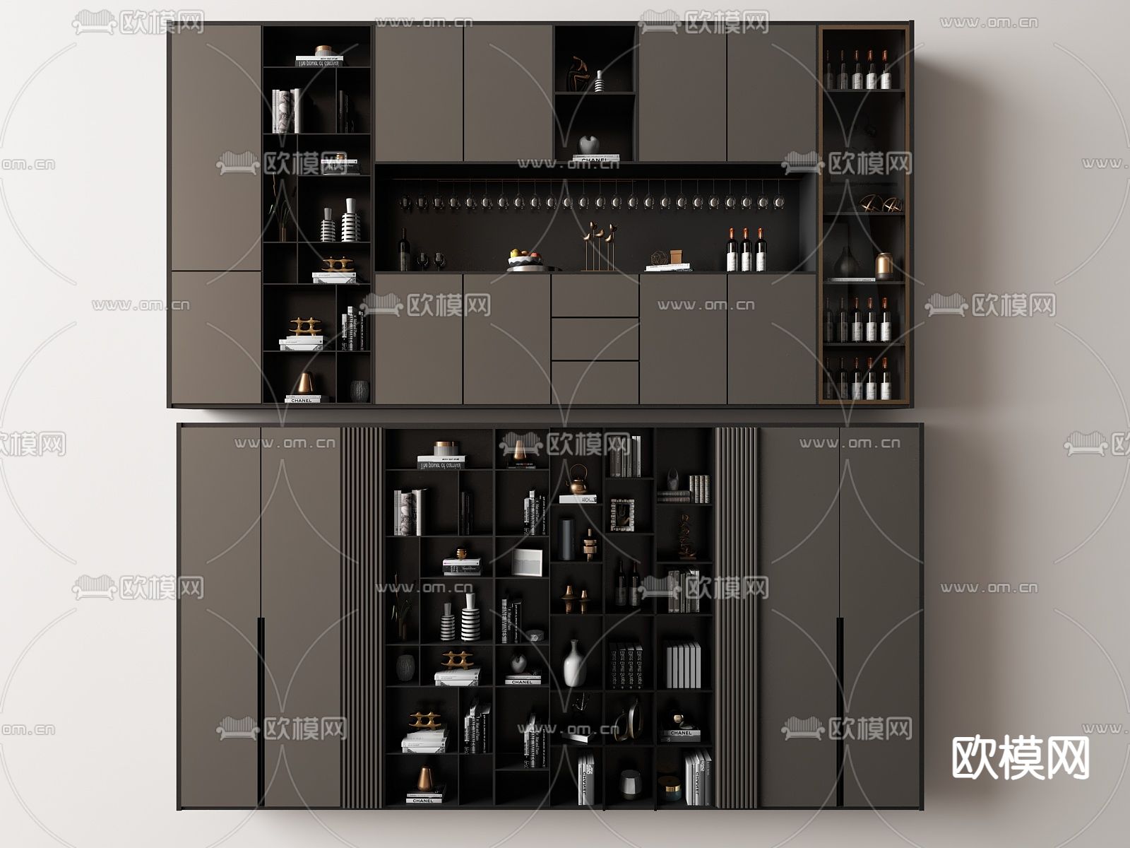 现代轻奢酒柜su模型下载（渲染图1）