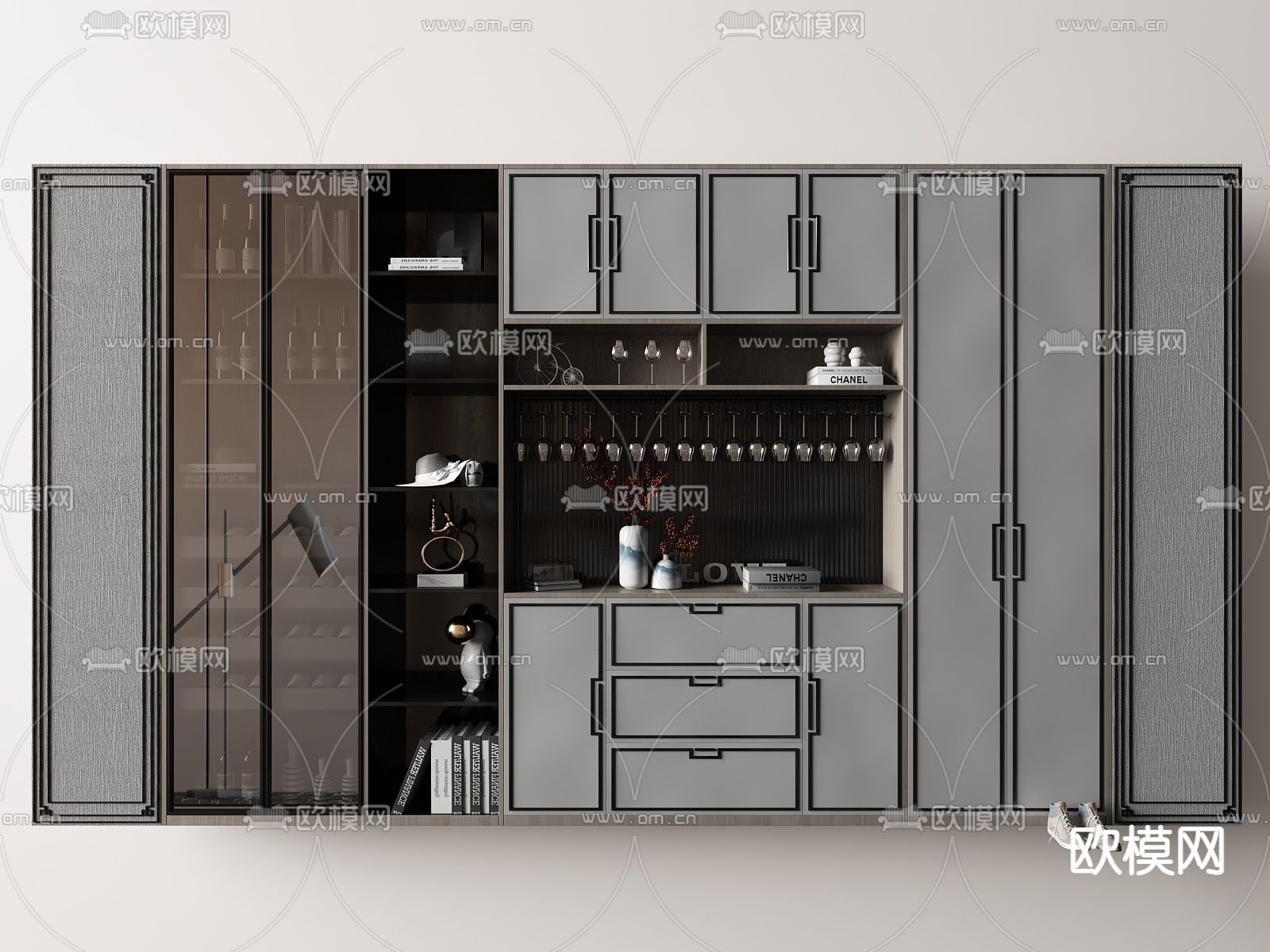 新中式酒柜su模型下载（渲染图1）