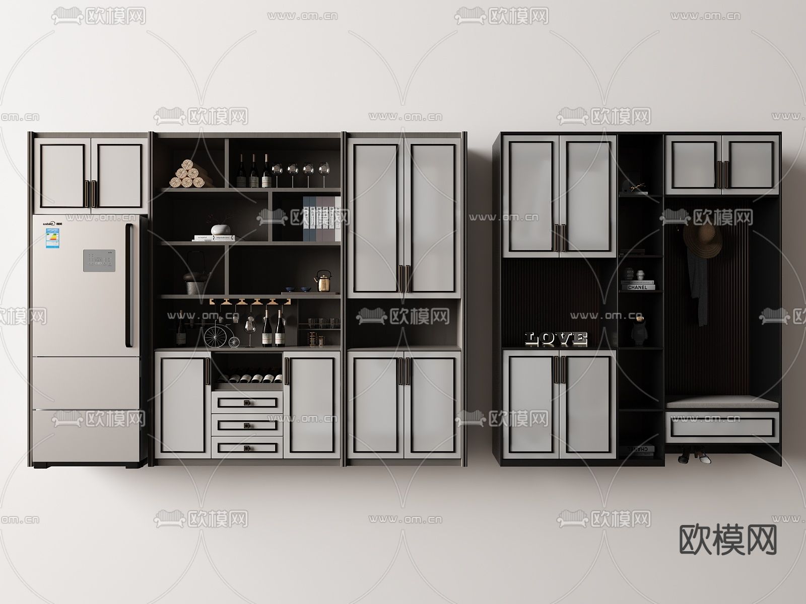 新中式酒柜 鞋柜su模型下载（渲染图1）