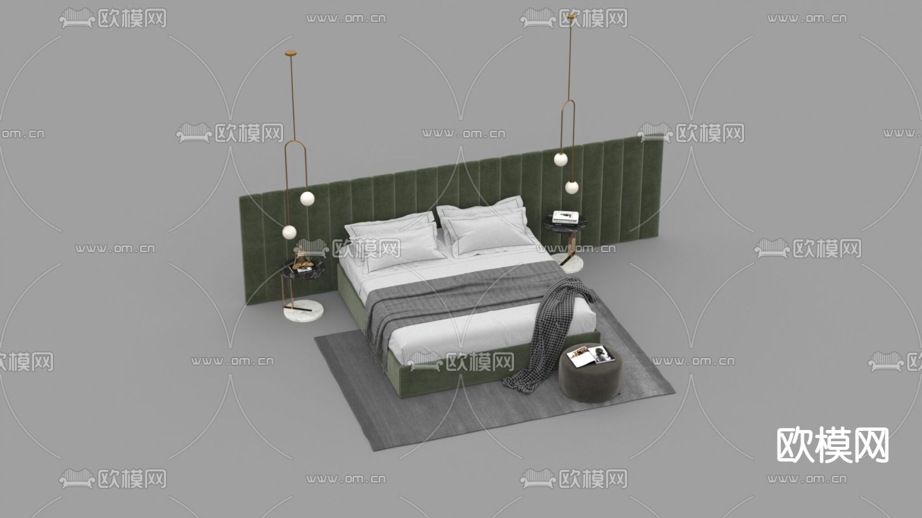 现代轻奢布艺双人床免费3d模型下载