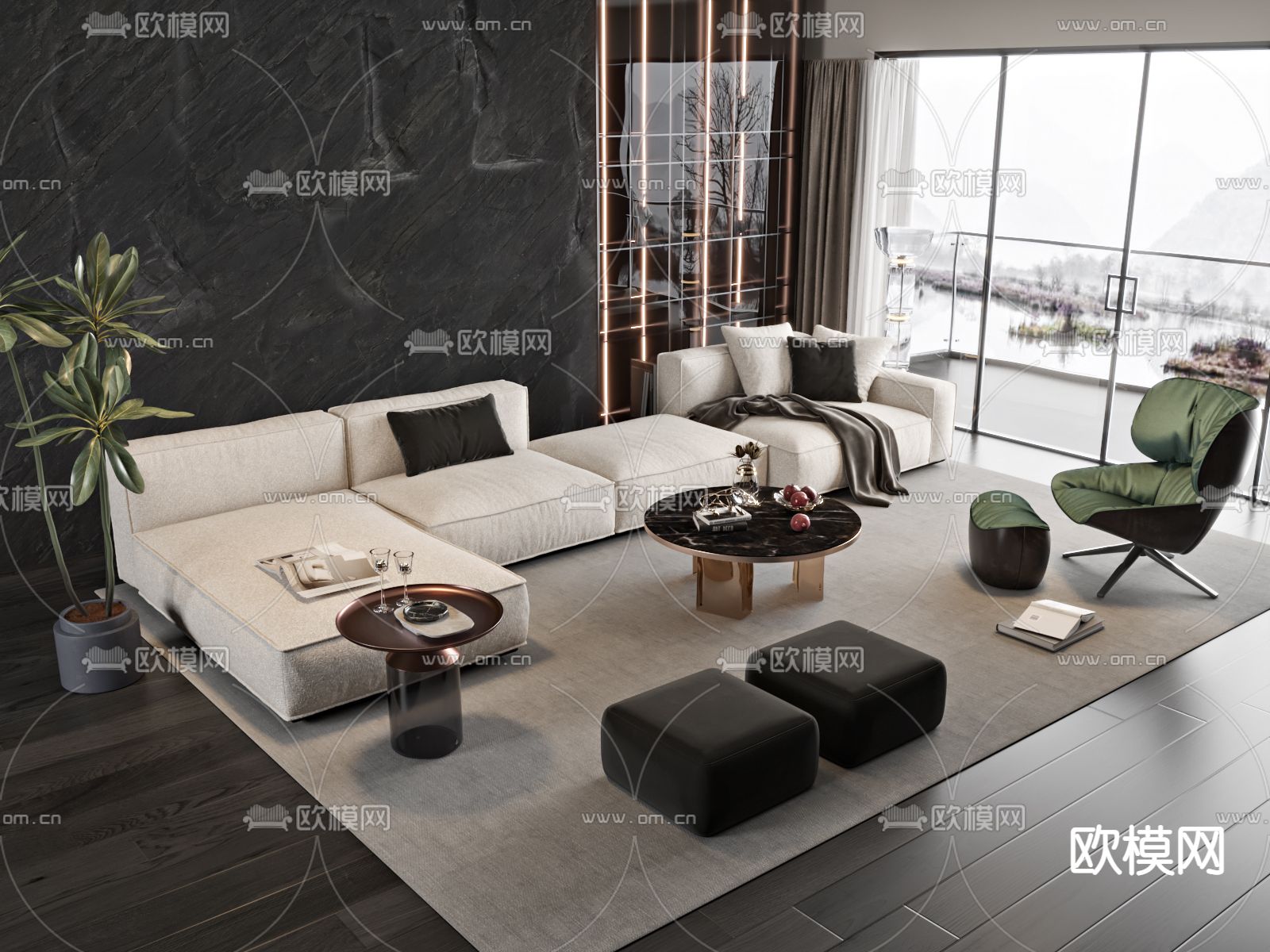 Minotti 转角组合沙发3d模型