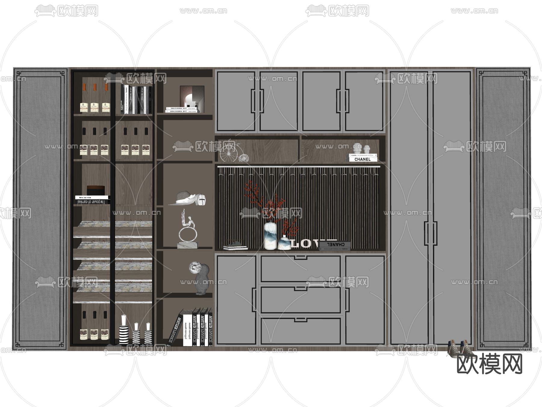 新中式酒柜su模型下载（渲染图2）