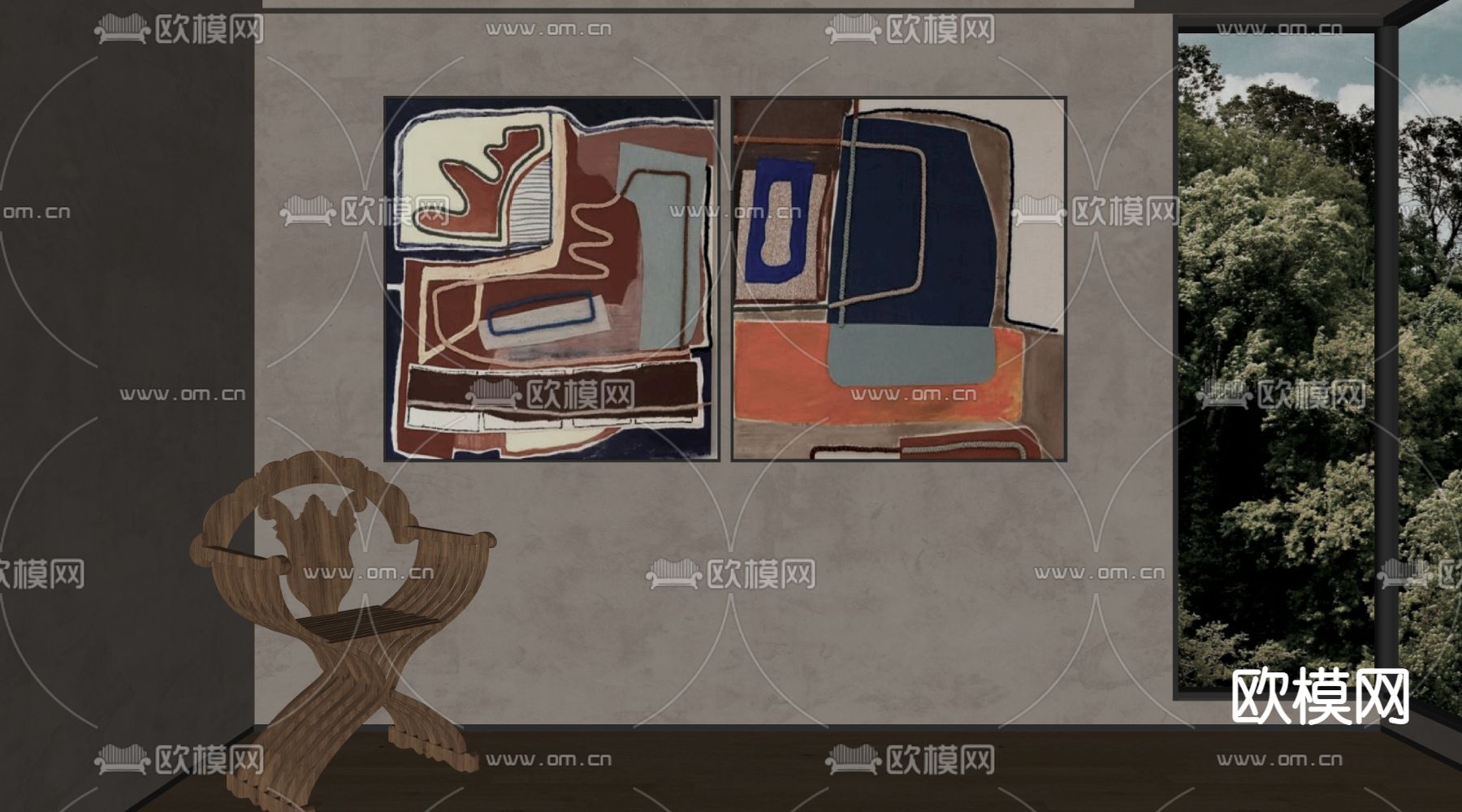侘寂装饰画 挂画 抽象画su模型下载（渲染图2）