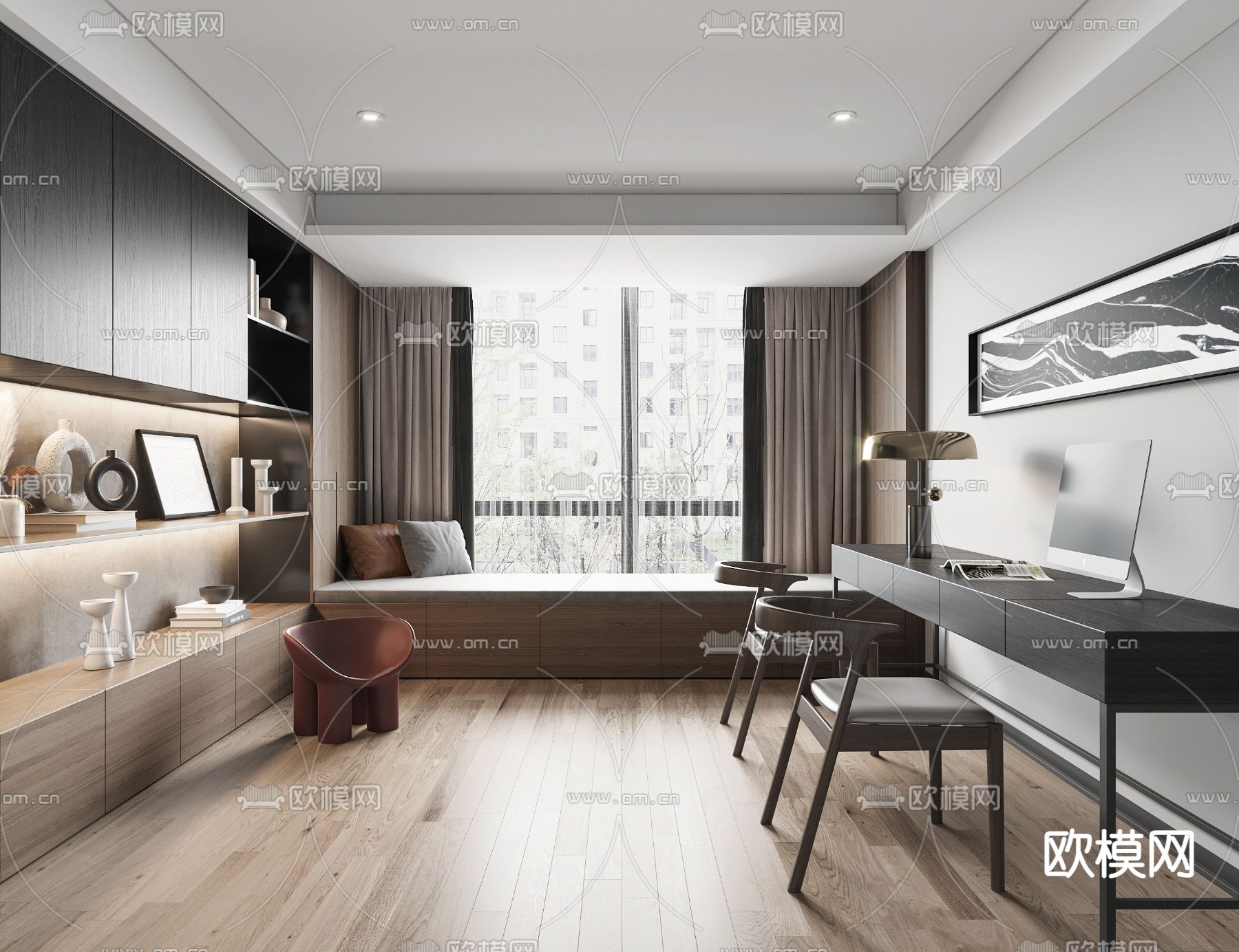 现代书房su模型下载（渲染图1）