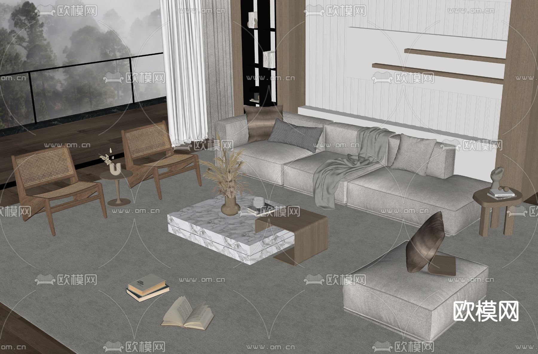 现代布艺组合沙发su模型下载（渲染图2）