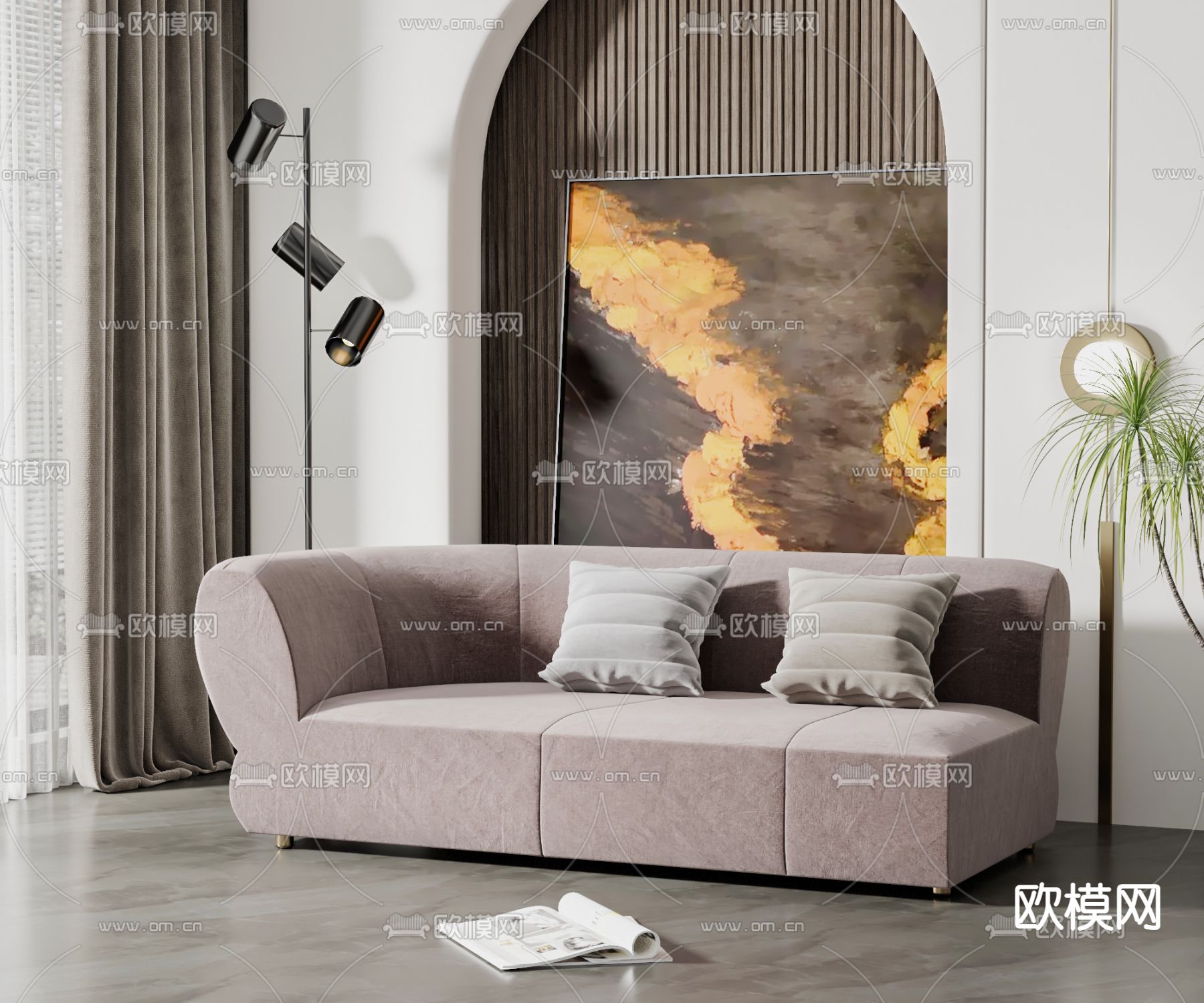 现代布艺贵妃沙发su模型下载（渲染图1）