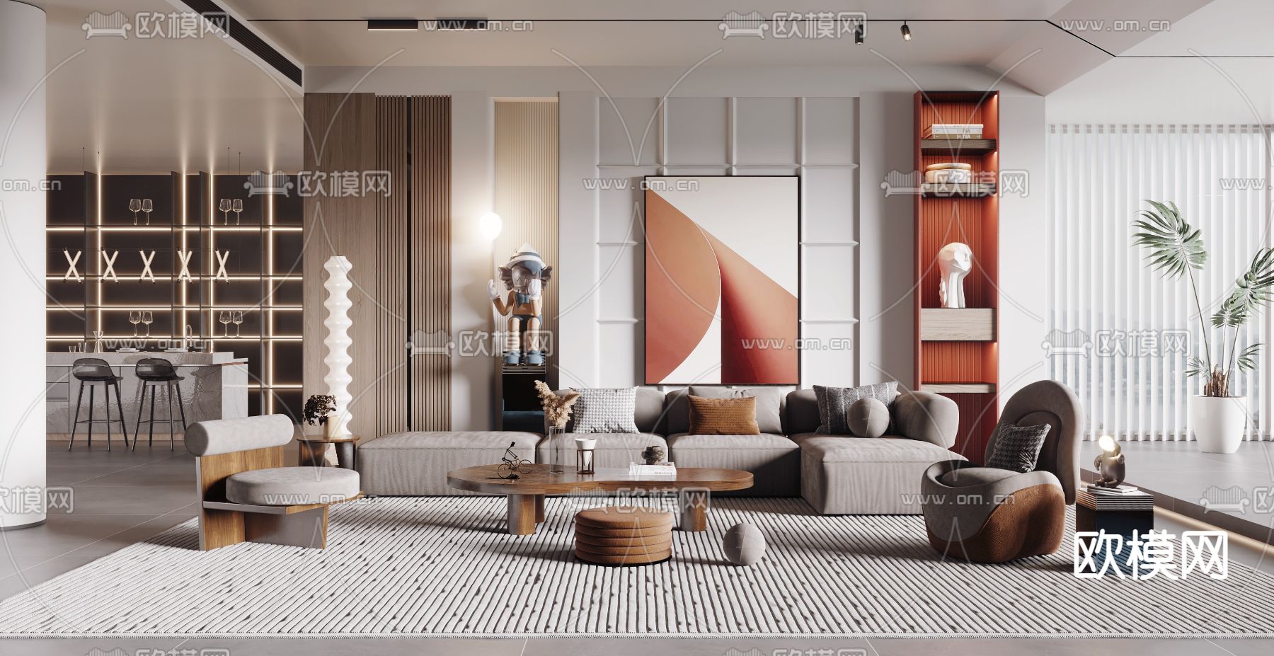 现代客厅3d模型下载