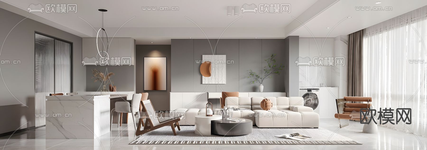 现代客餐厅3d模型下载（渲染图1）