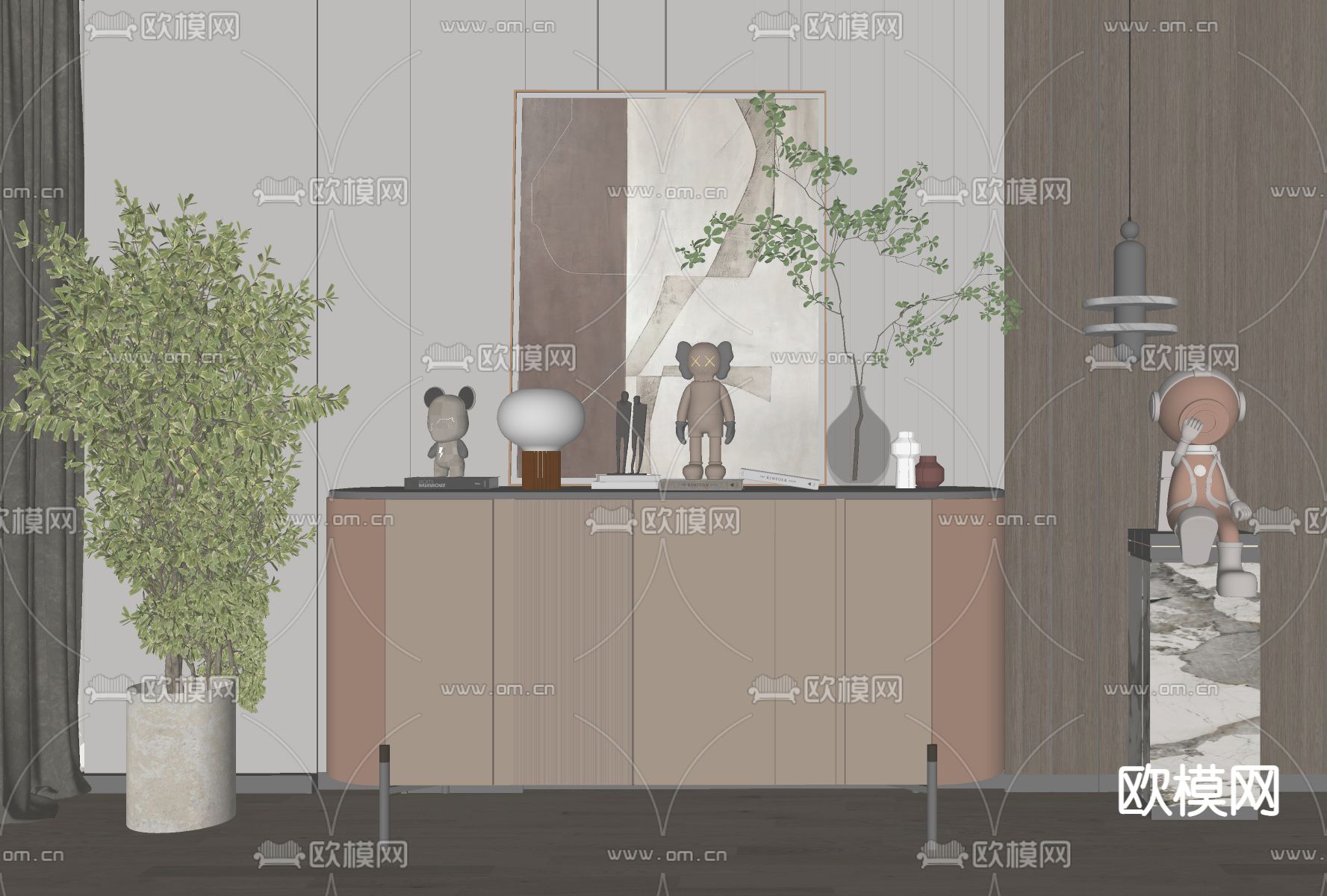 现代玄关柜 边柜su模型下载（渲染图2）