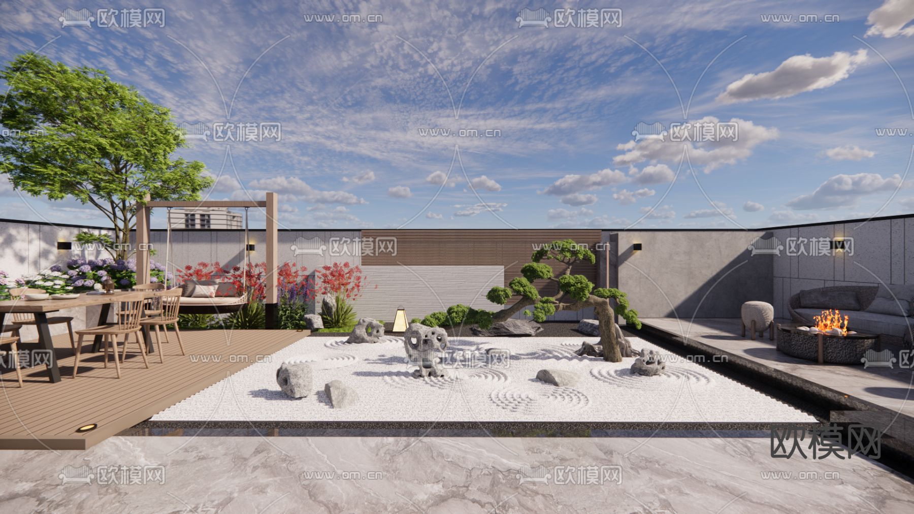现代枯山水花园 庭院景观su模型下载_ID12139181_sketchup模型下载-欧模网