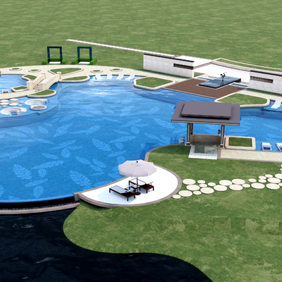  现代异形泳池su模型 