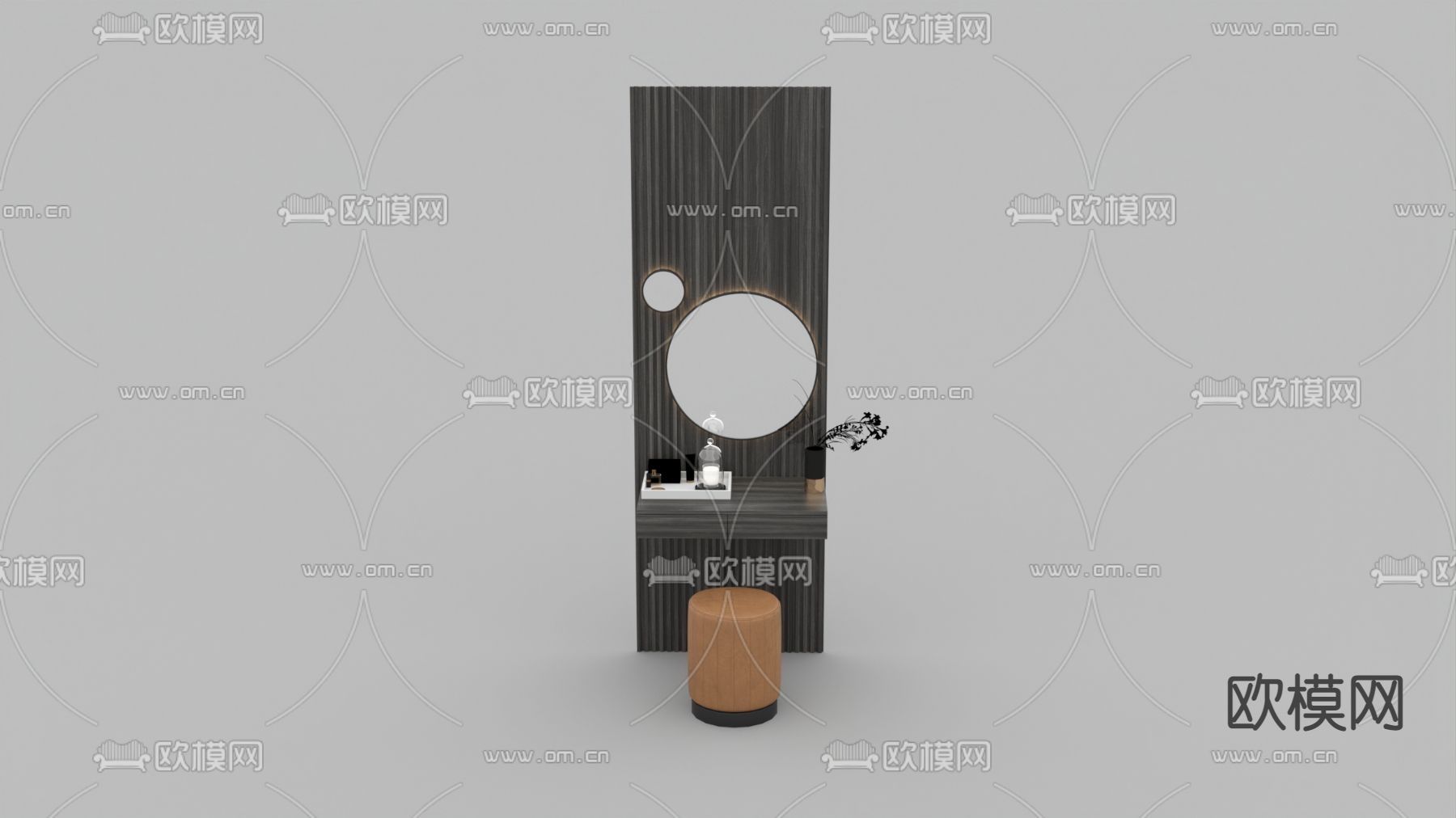 北欧简约实木皮革梳妆台免费3d模型下载