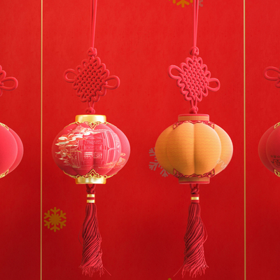  中式大红灯笼 装饰灯su模型 