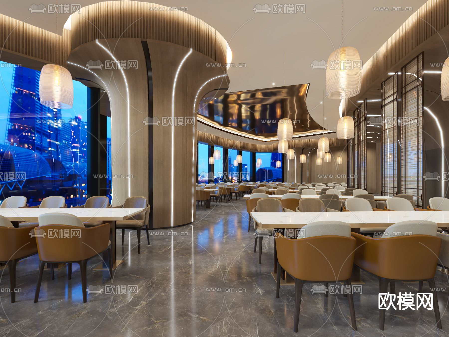 现代自助餐厅3d模型下载（渲染图1）