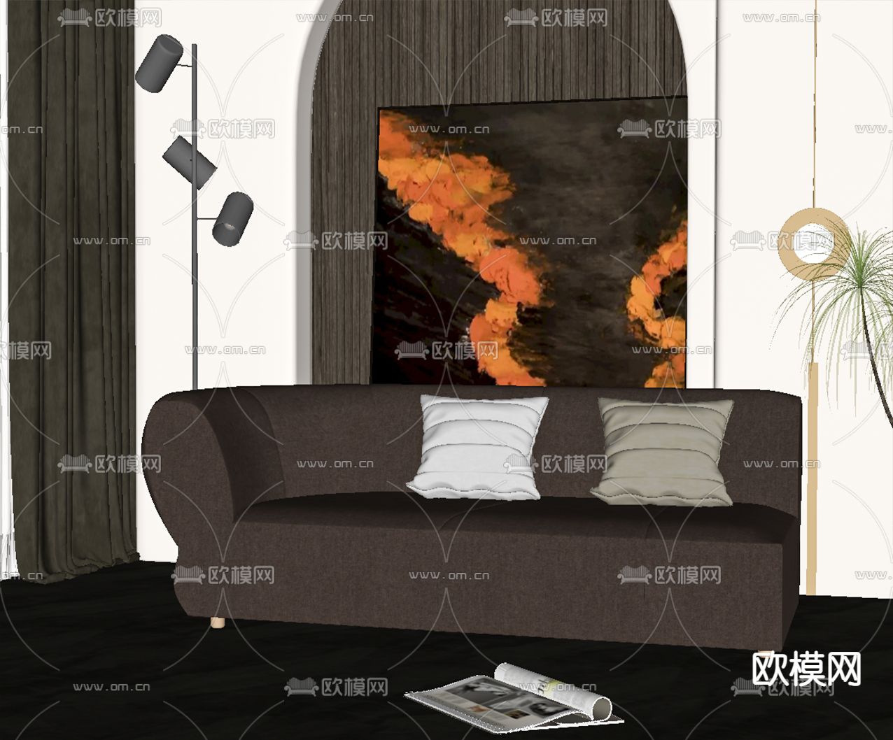 现代布艺贵妃沙发su模型下载（渲染图2）