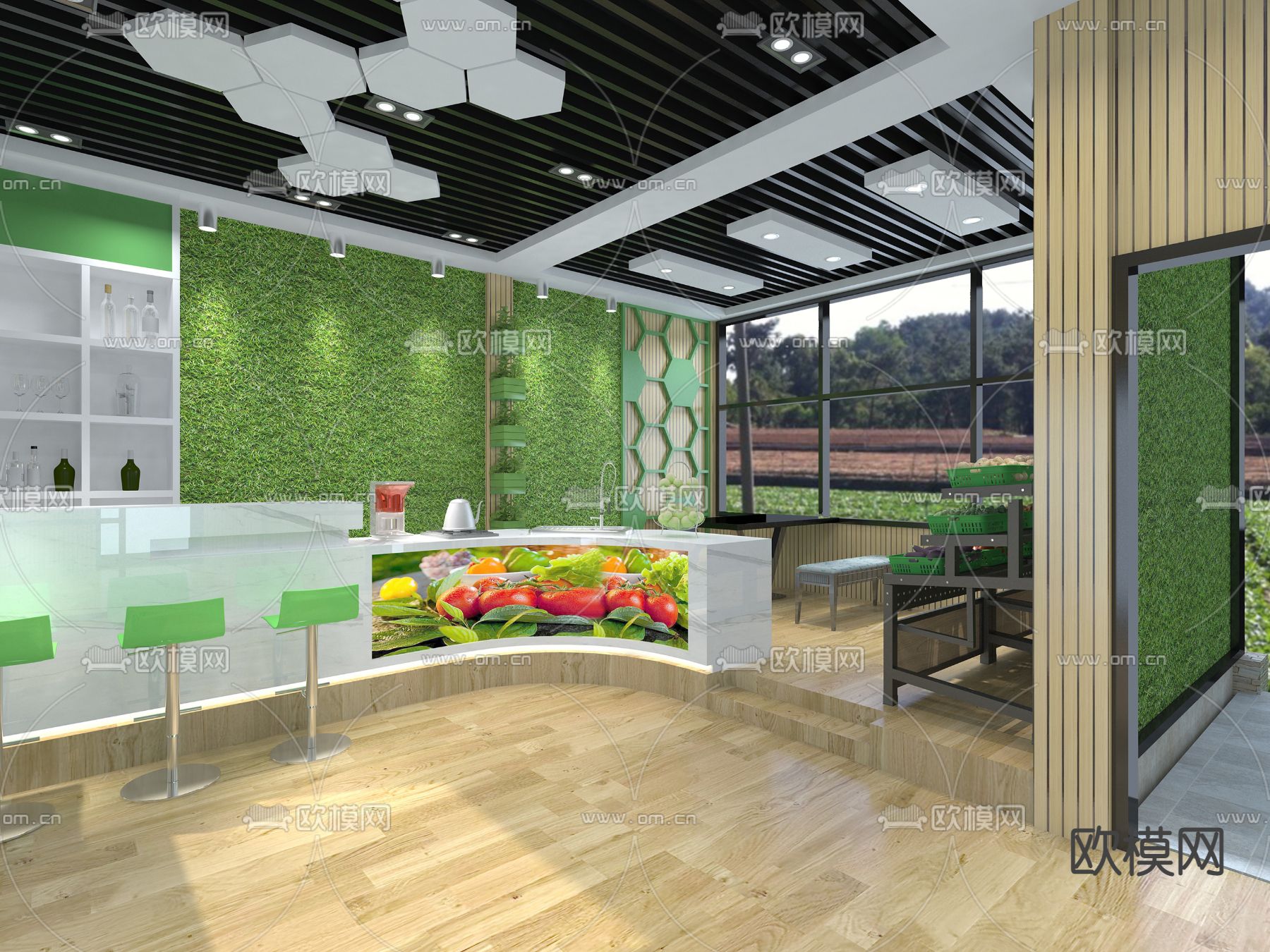 现代蔬菜花园展厅su模型下载（渲染图1）