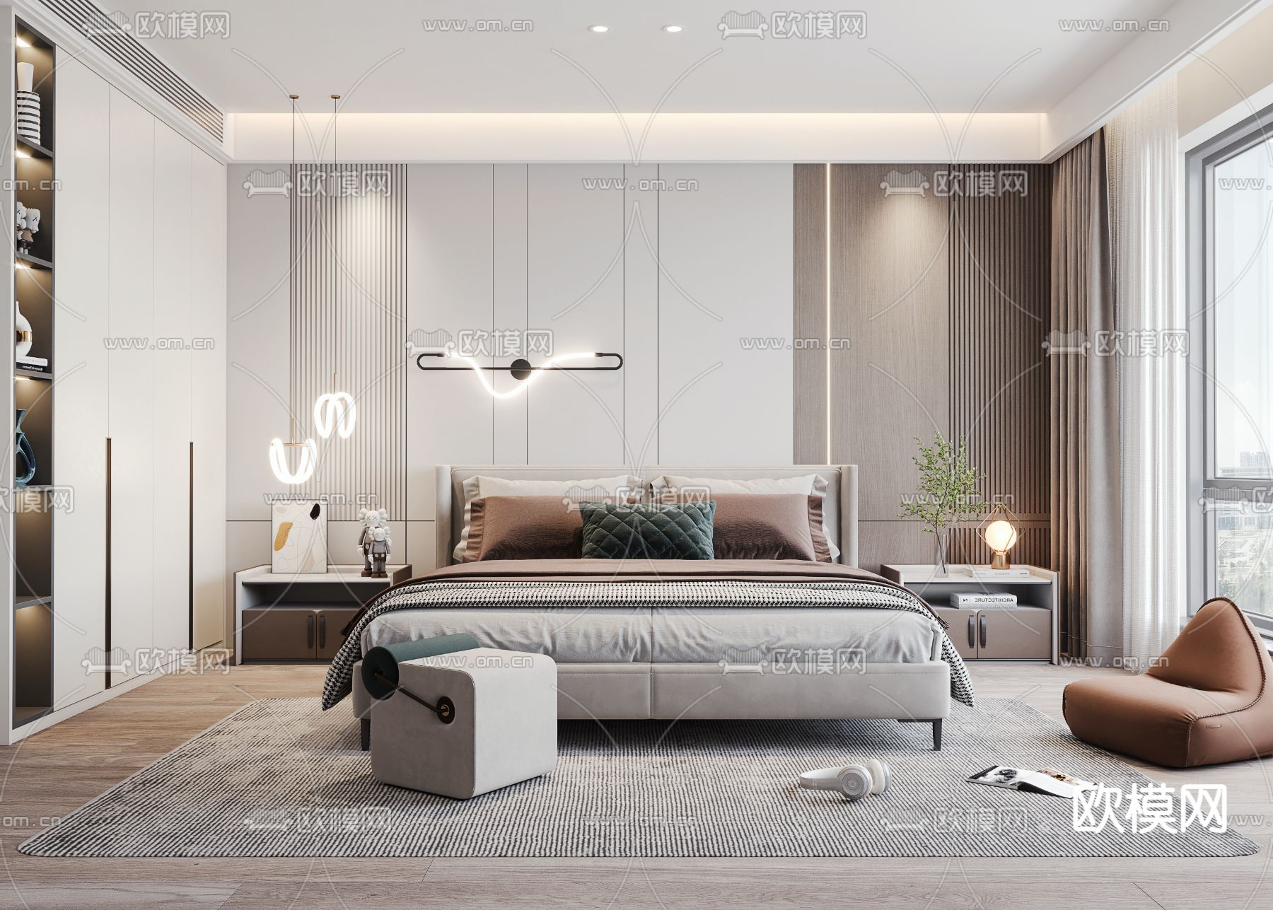 现代卧室 主人房3d模型下载