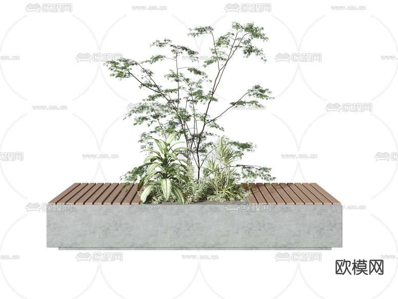 现代绿植盆栽户外座椅3d模型下载