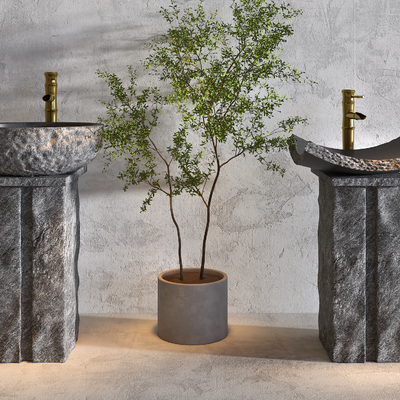  新中式石立柱洗手盆su模型 