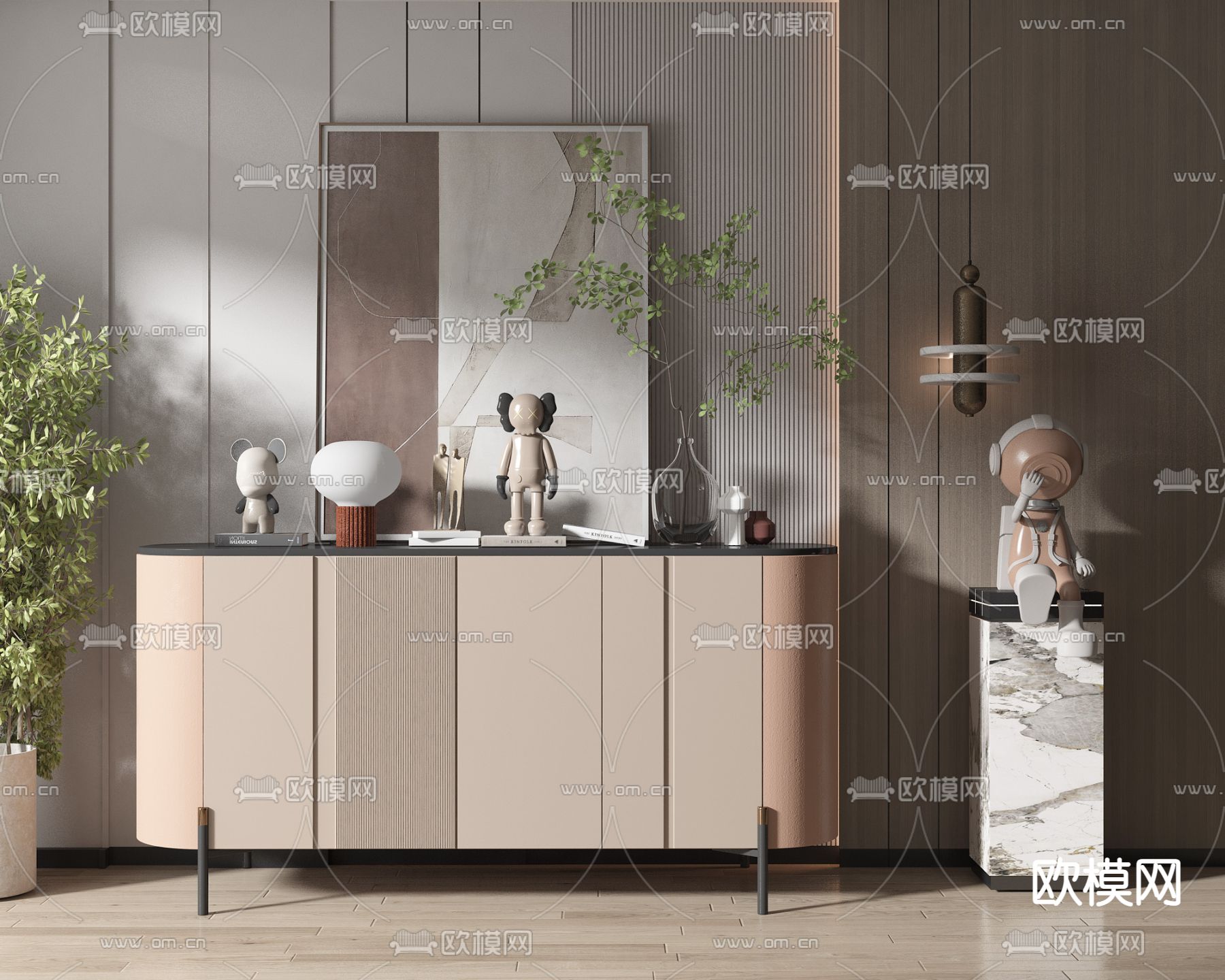 现代玄关柜 边柜su模型下载（渲染图1）