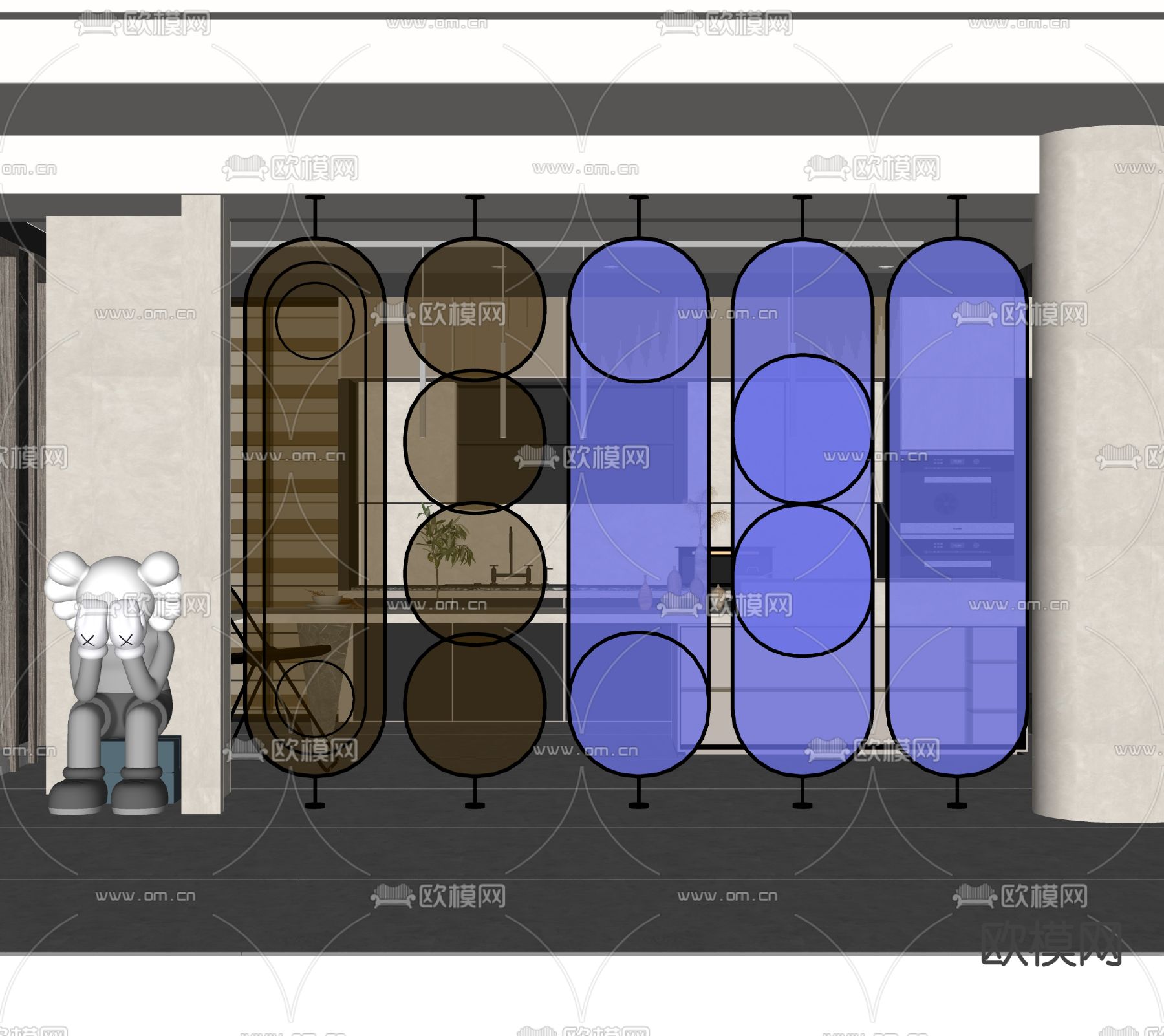 现代玻璃屏风 隔断su模型下载（渲染图2）