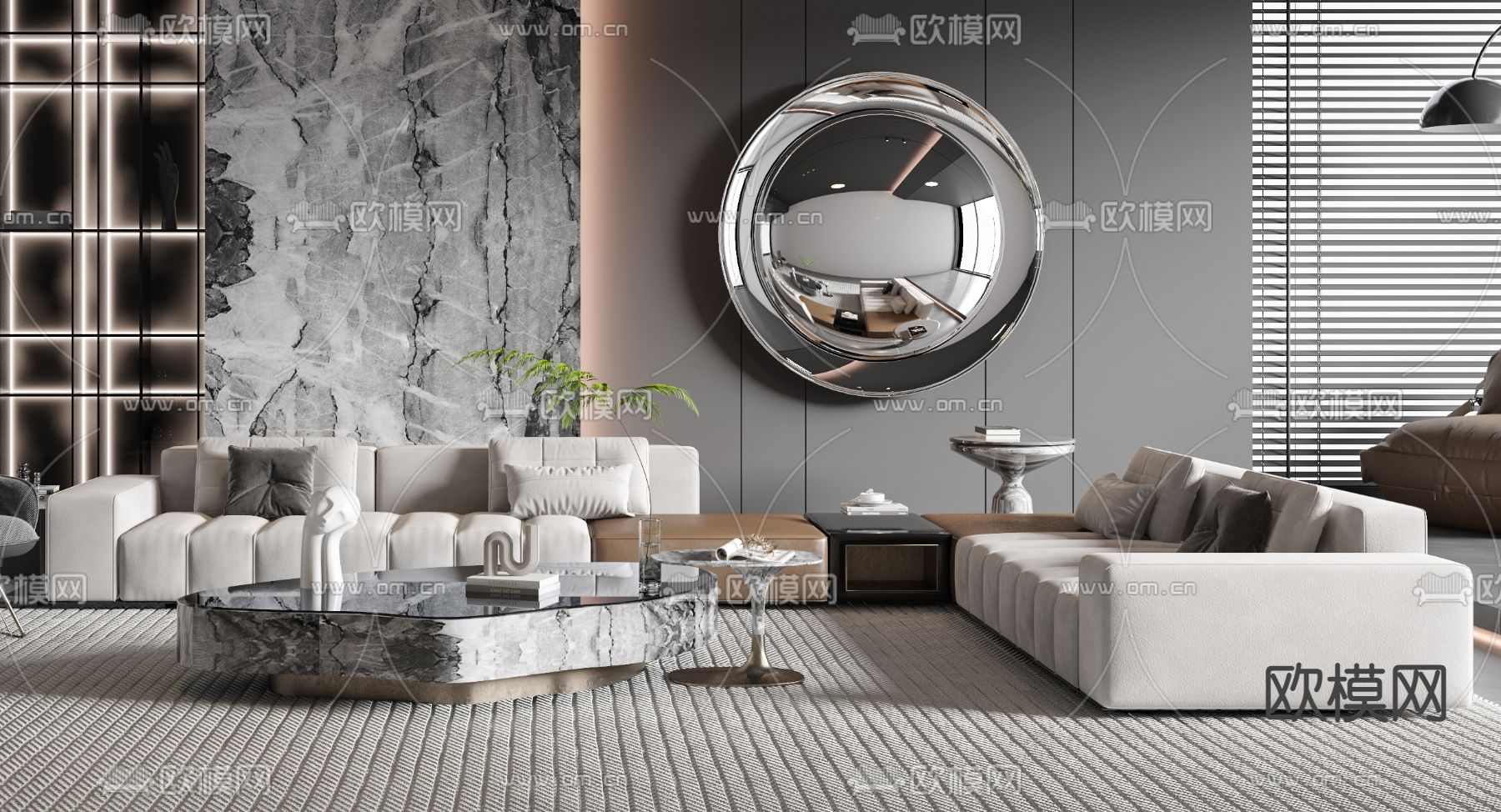 暗黑风灰客厅3d模型下载（渲染图2）