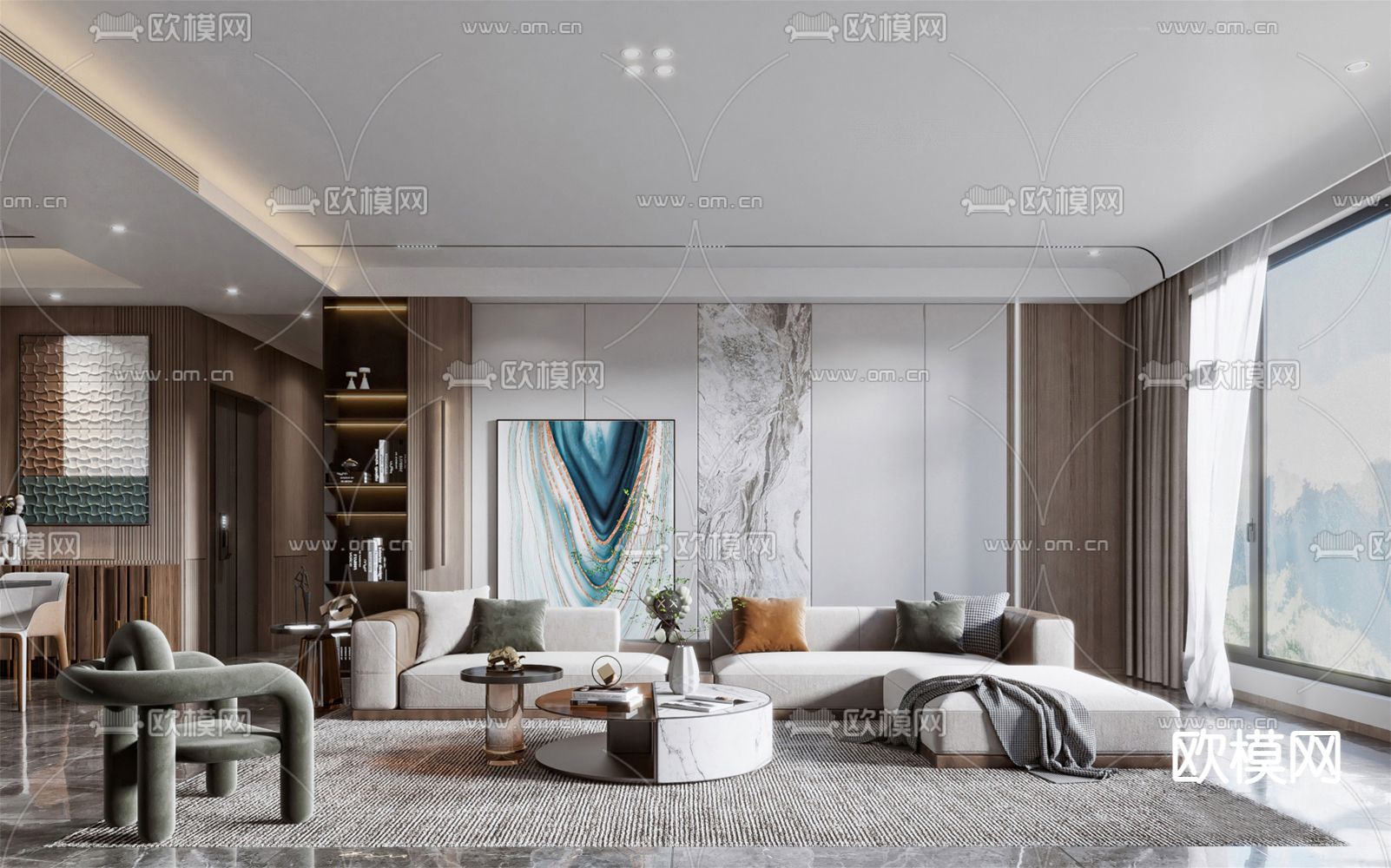 现代客厅3d模型下载_ID12146136_3dmax免费模型-欧模网