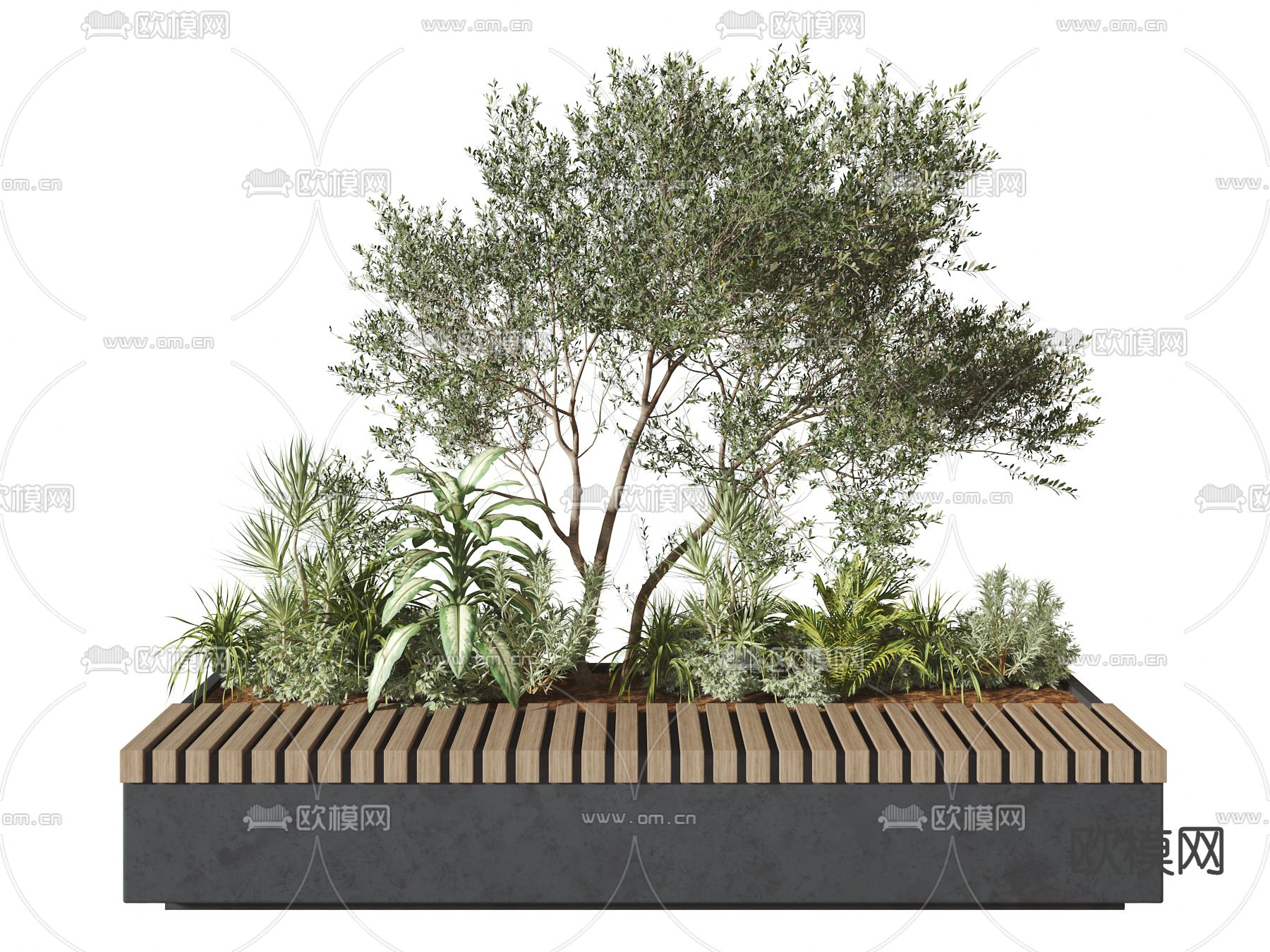 现代绿植盆栽户外座椅3d模型下载