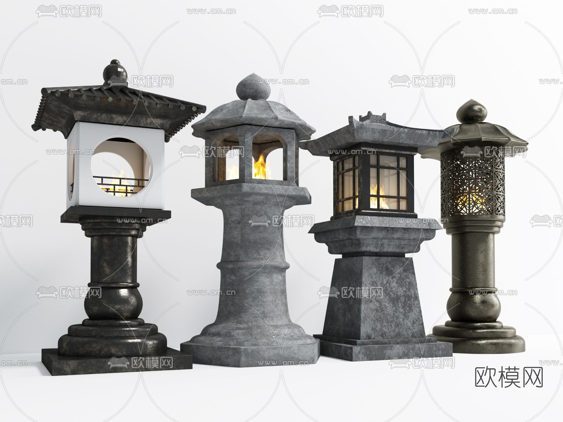 新中式户外灯 庭院灯 装饰灯3d模型下载