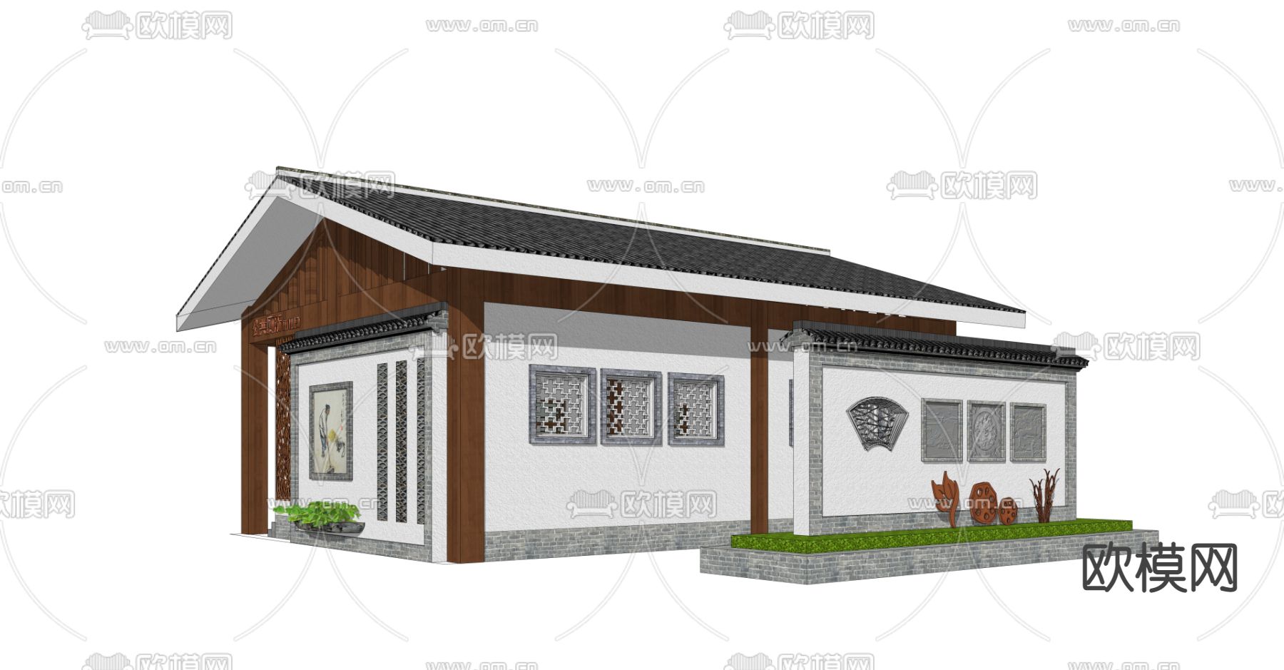 新中式公共卫生间su模型下载（渲染图4）