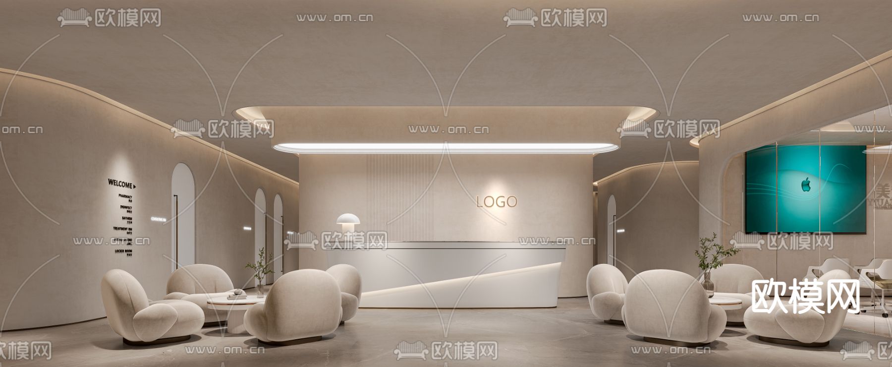 侘寂SPA美容院前台 会议室 交谈区3d模型下载_ID12144721_3dmax免费模型-欧模网