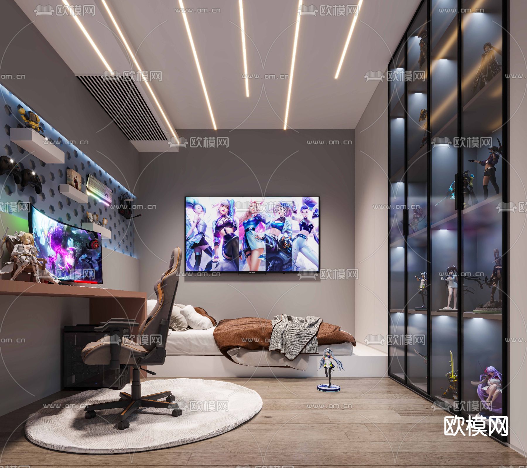 现代榻榻米电竞房3d模型下载_ID12145985_3dmax免费模型-欧模网