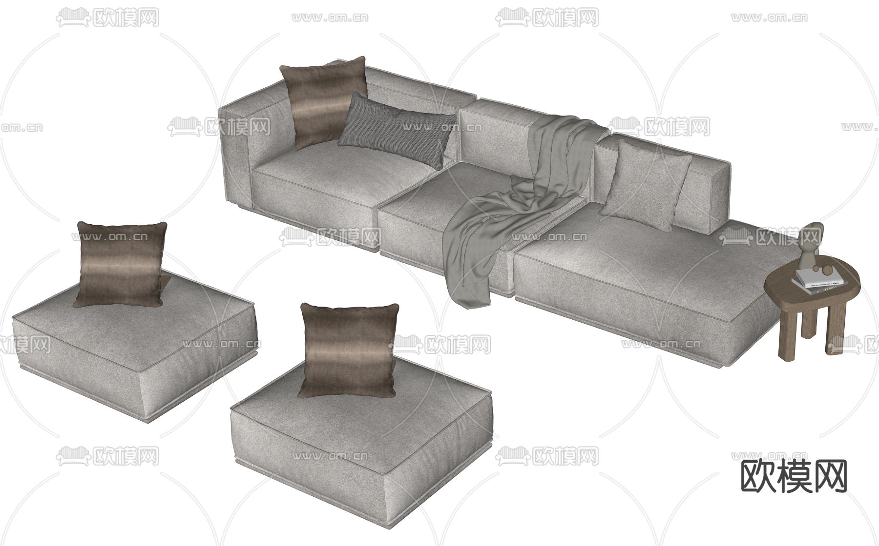 现代灰色组合沙发su模型下载