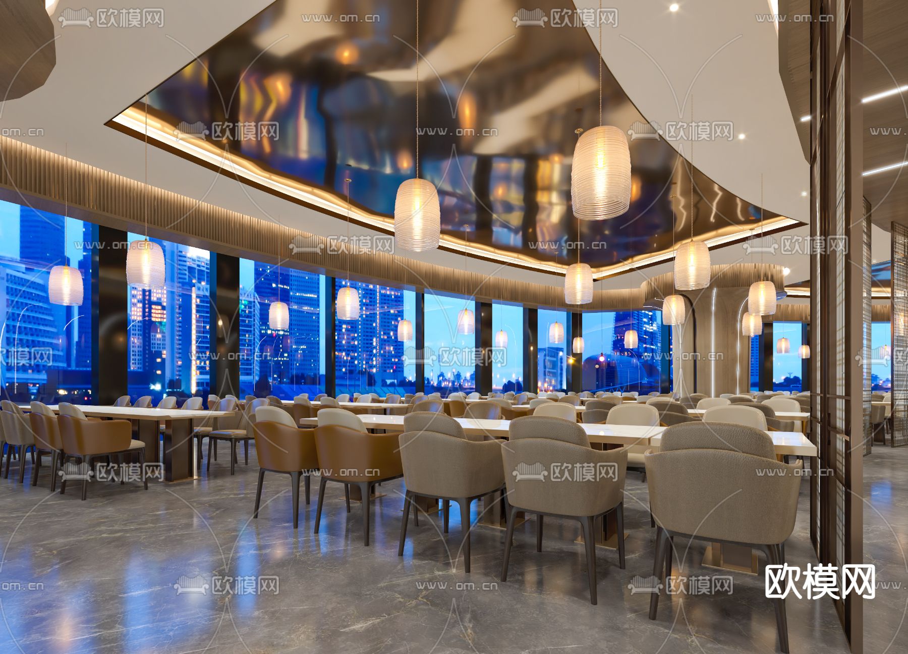 现代自助餐厅3d模型下载（渲染图2）