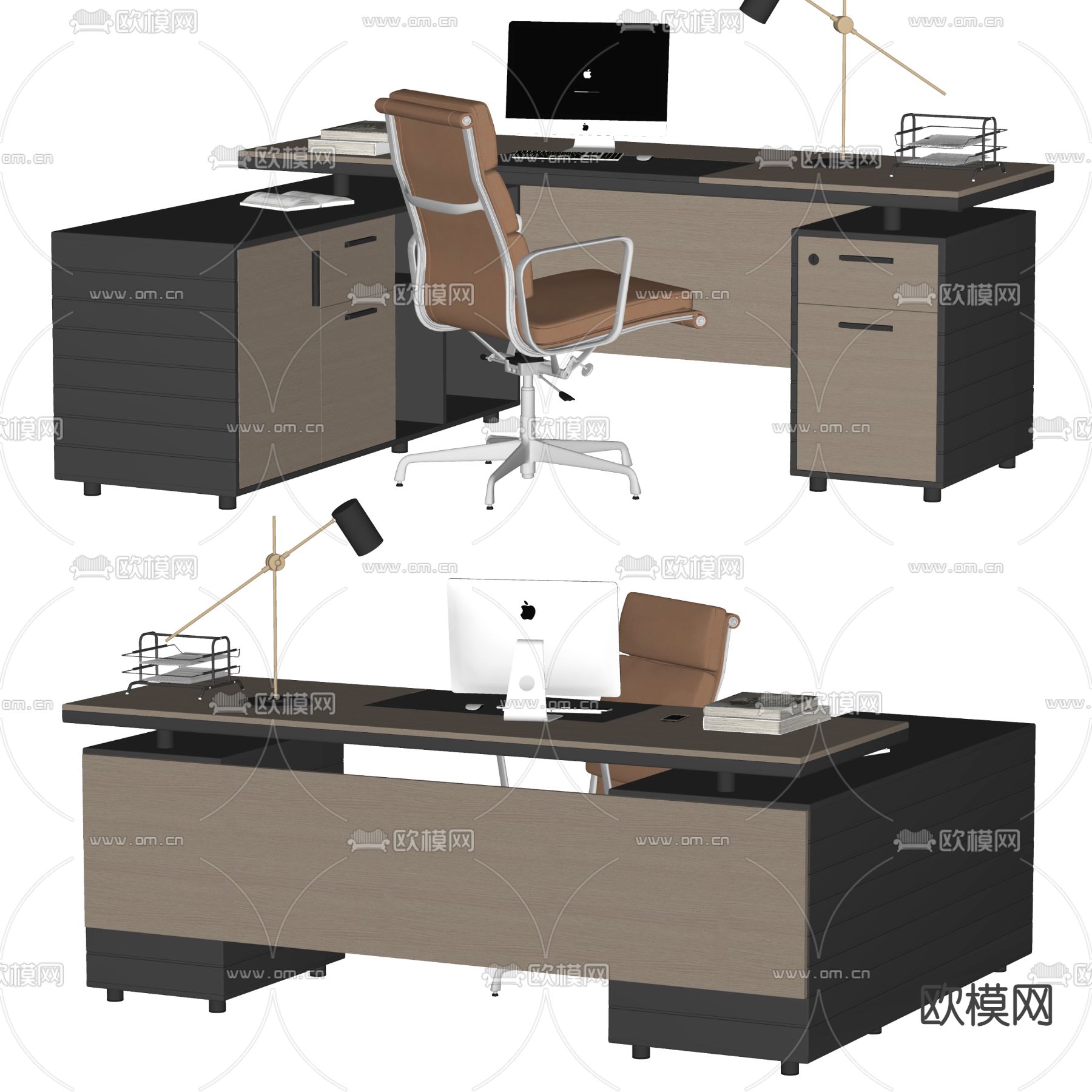 现代班台桌椅 办公桌椅su模型下载（渲染图2）