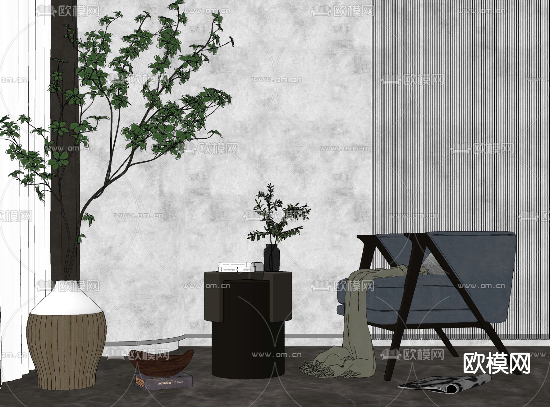 现代轻奢休闲椅角几组合su模型下载（渲染图2）