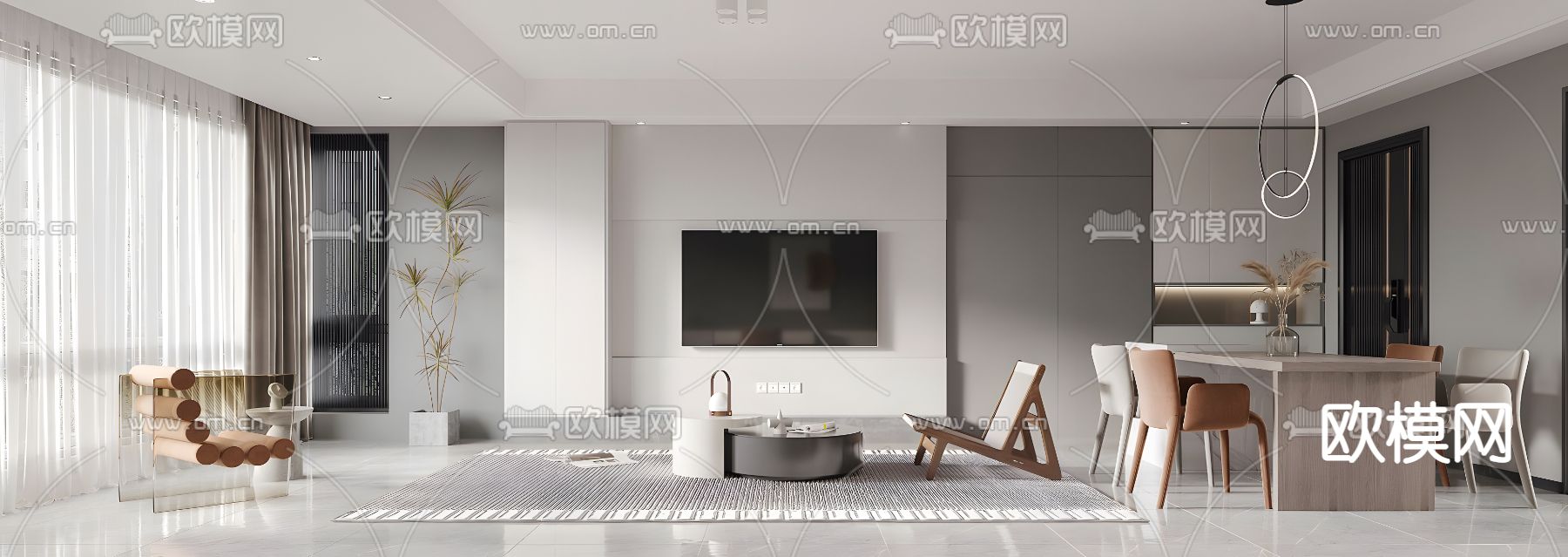 现代客餐厅3d模型下载（渲染图2）