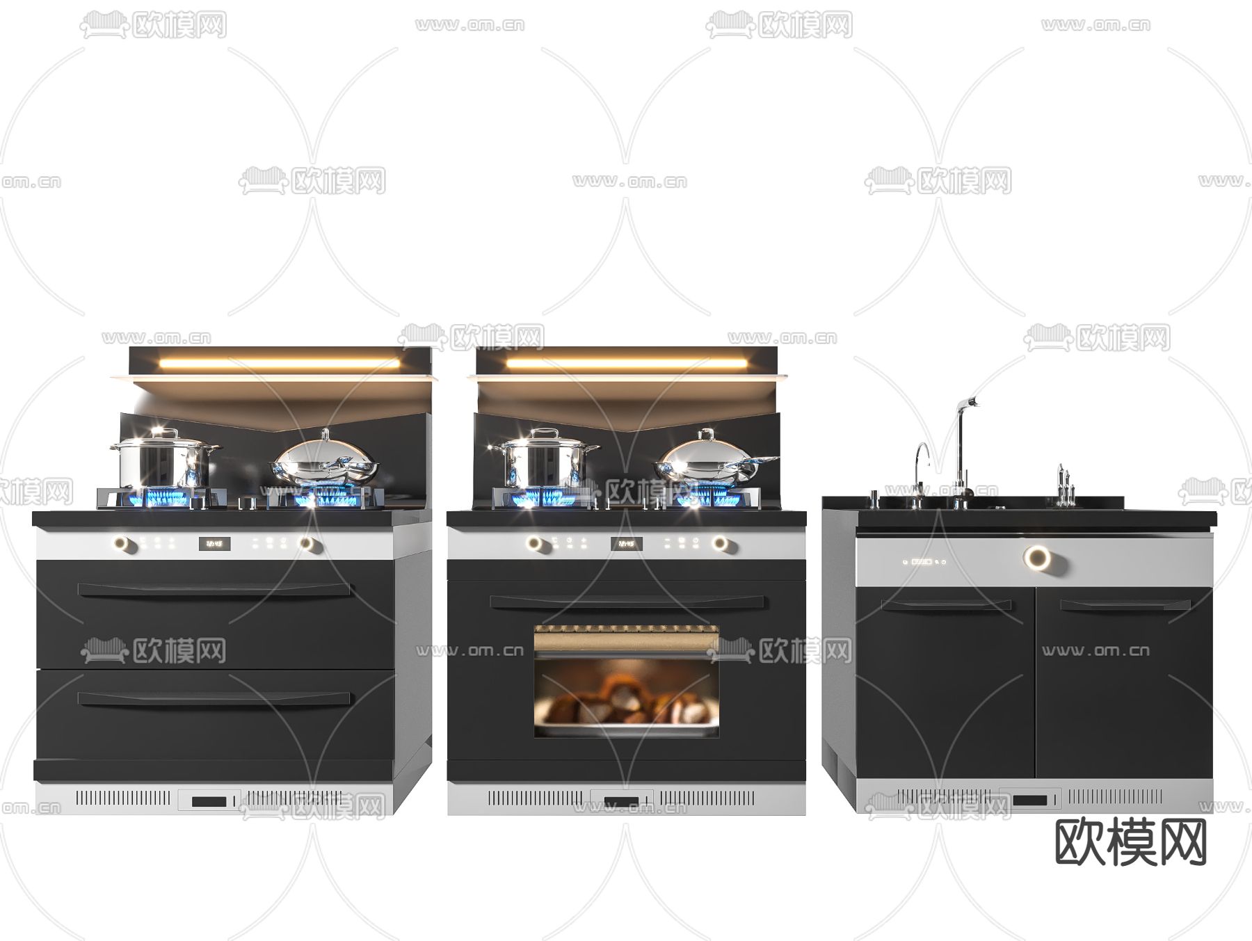 现代集成灶 燃气灶3d模型