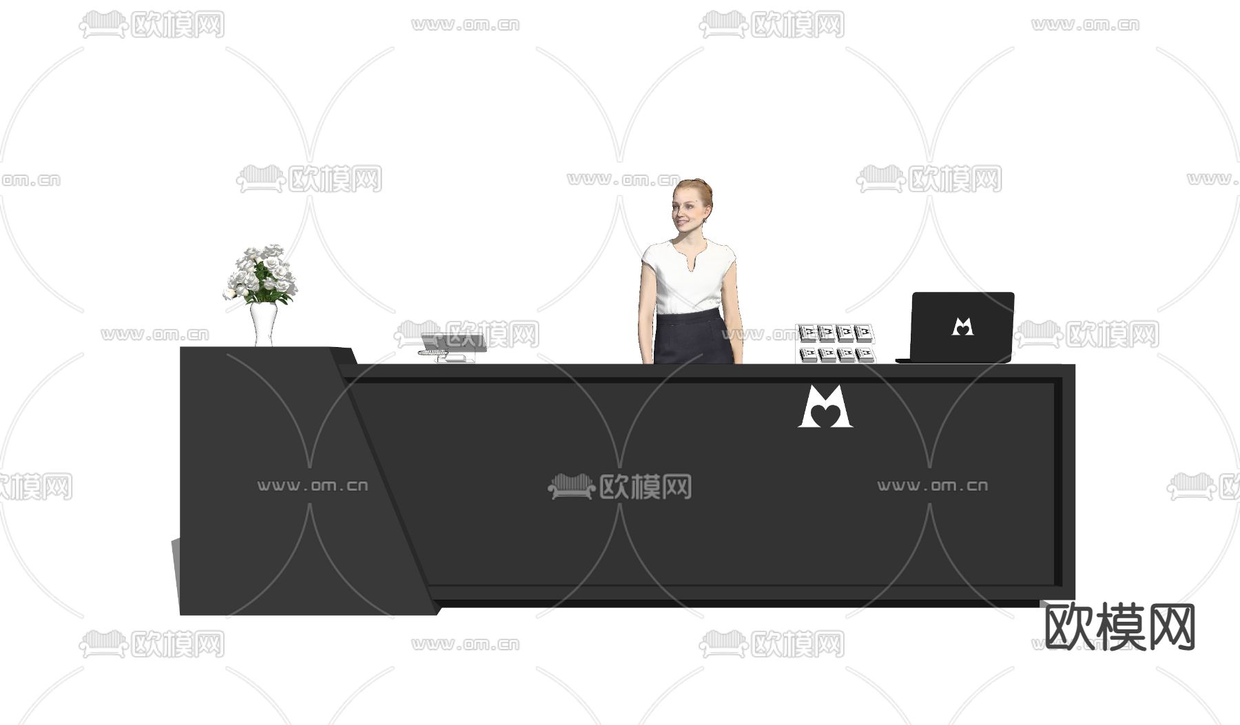 现代服务接待台su模型下载（渲染图2）