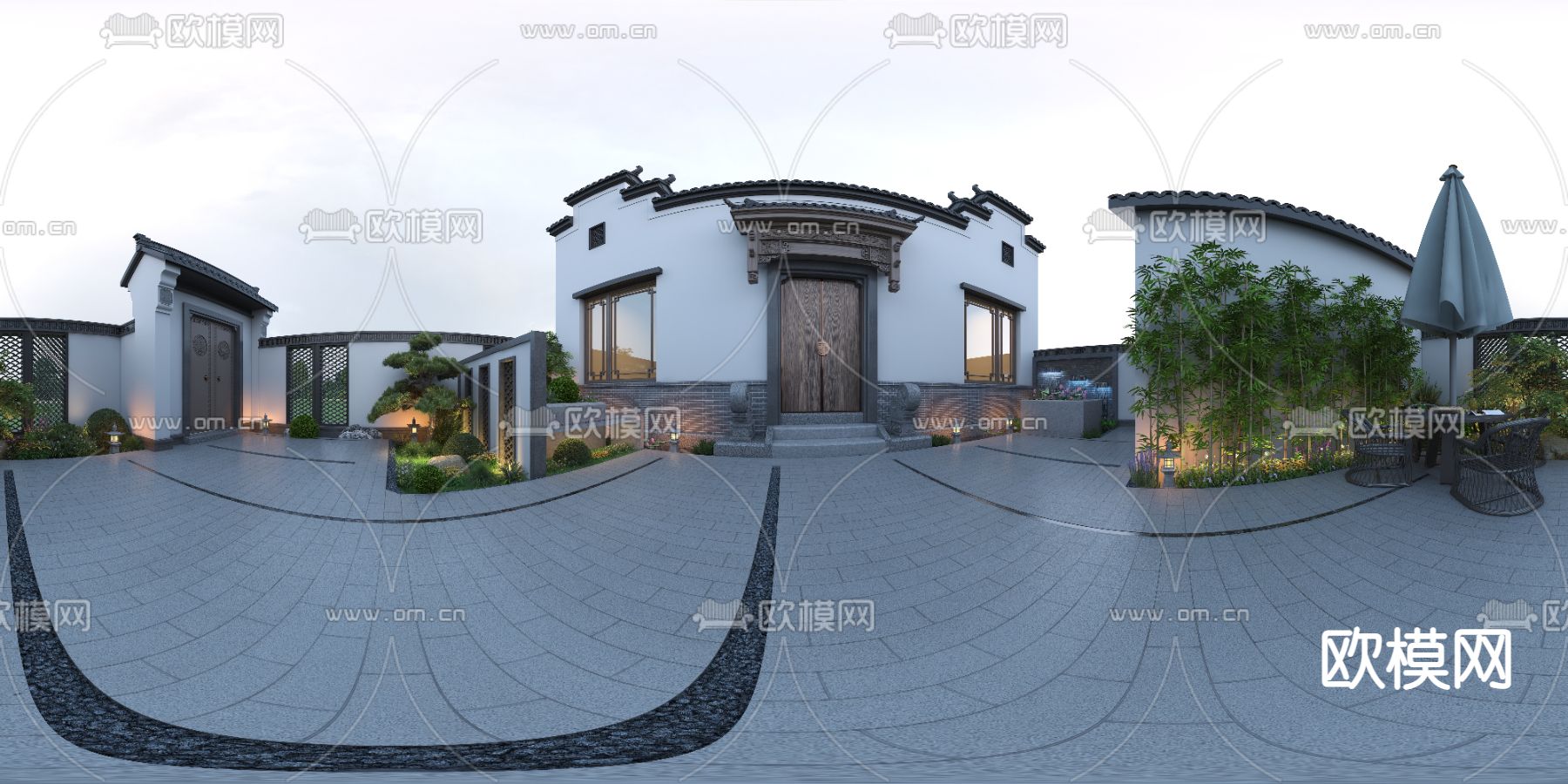 中式别墅庭院花园vr全景3d模型下载_ID12141789_3dmax免费模型-欧模网
