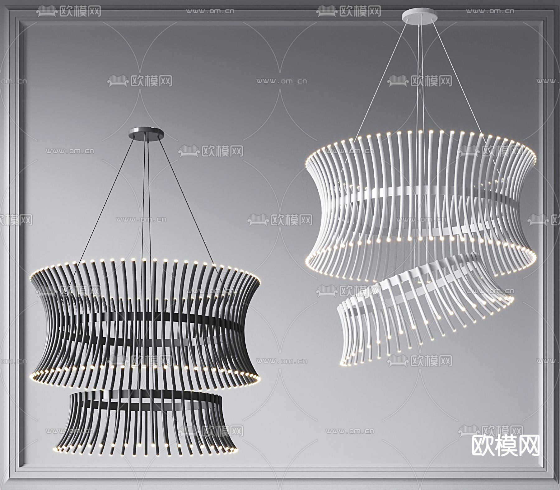 现代双层金属吊灯3d模型下载_ID12152909_3dmax免费模型-欧模网
