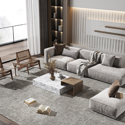  现代布艺组合沙发su模型 