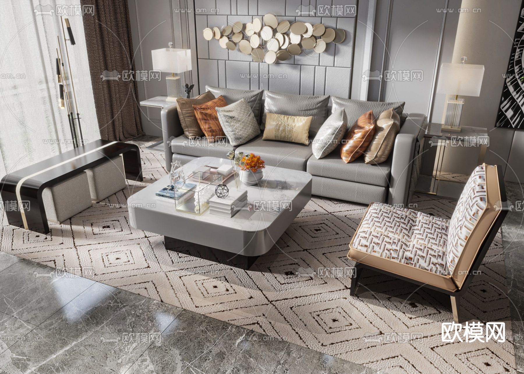 轻奢组合沙发3d模型下载