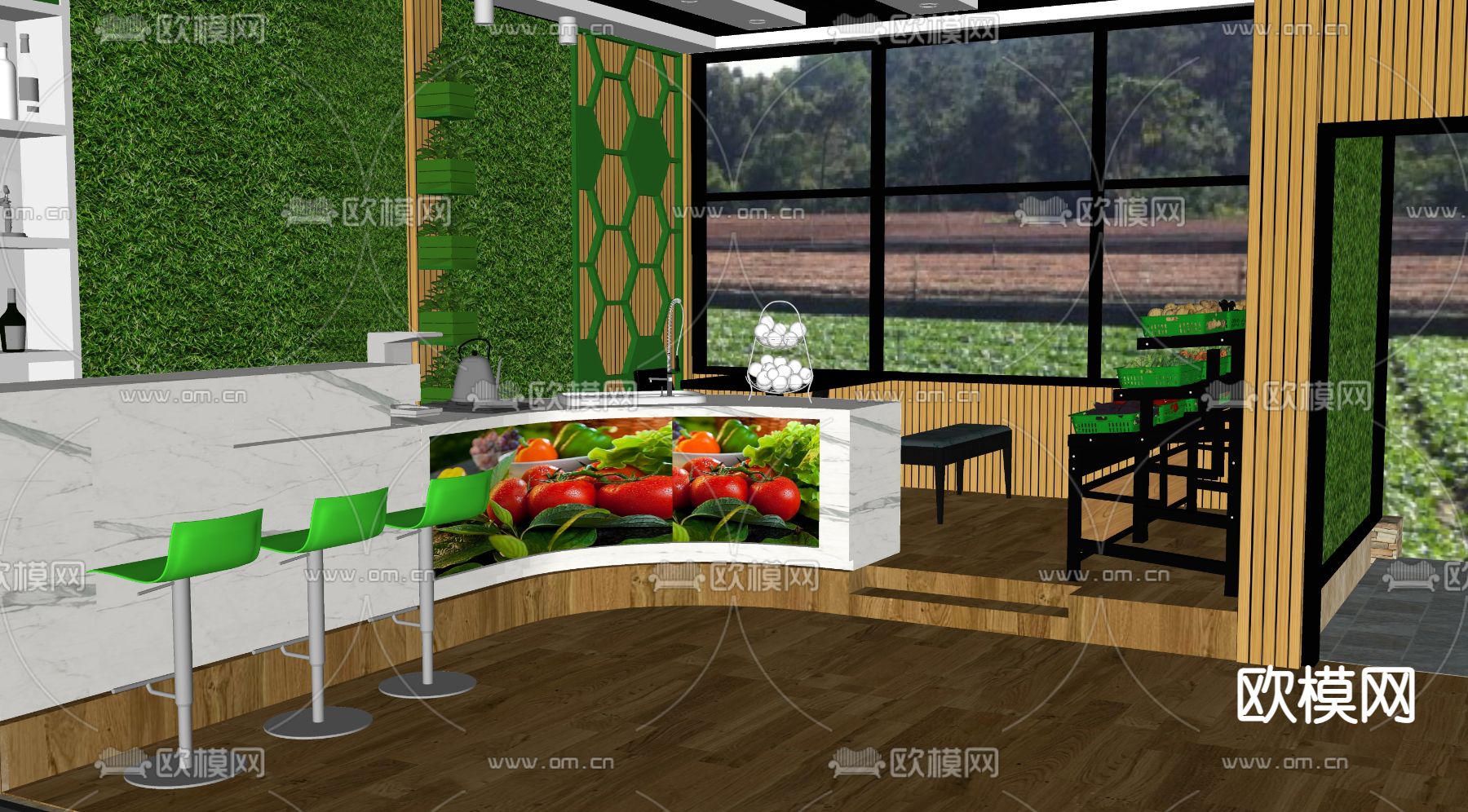 现代蔬菜花园展厅su模型下载（渲染图2）