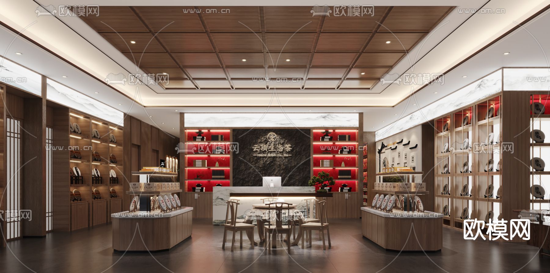 新中式茶叶专卖店3d模型下载（渲染图1）