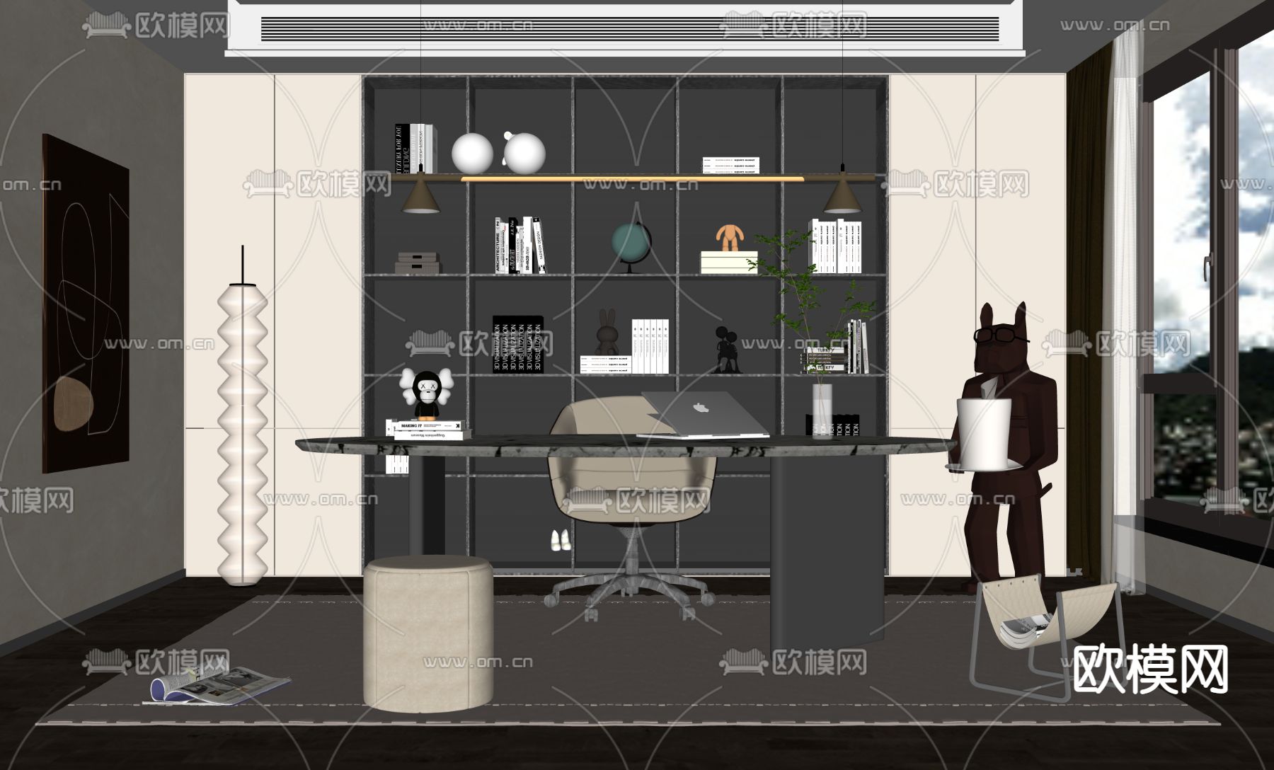 现代书房su模型下载（渲染图2）