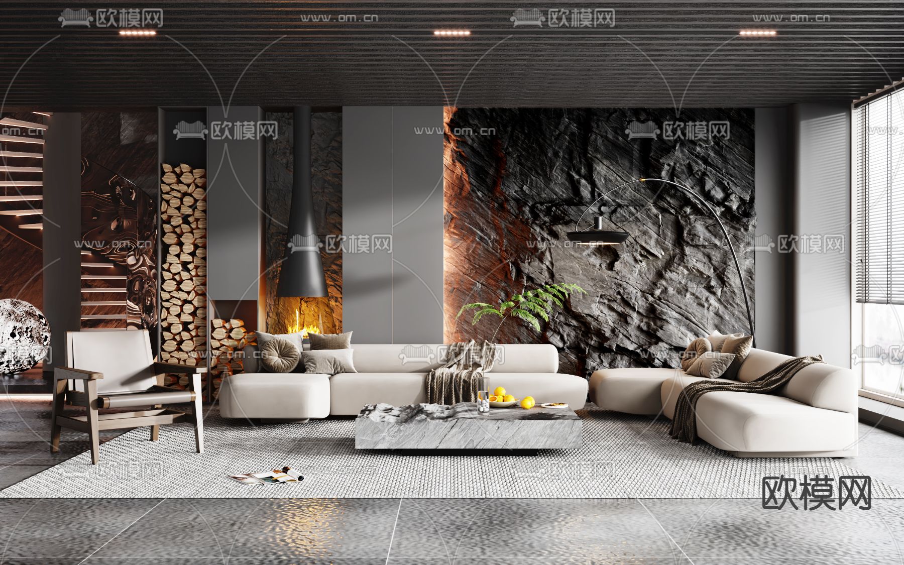 暗黑风客厅3d模型下载